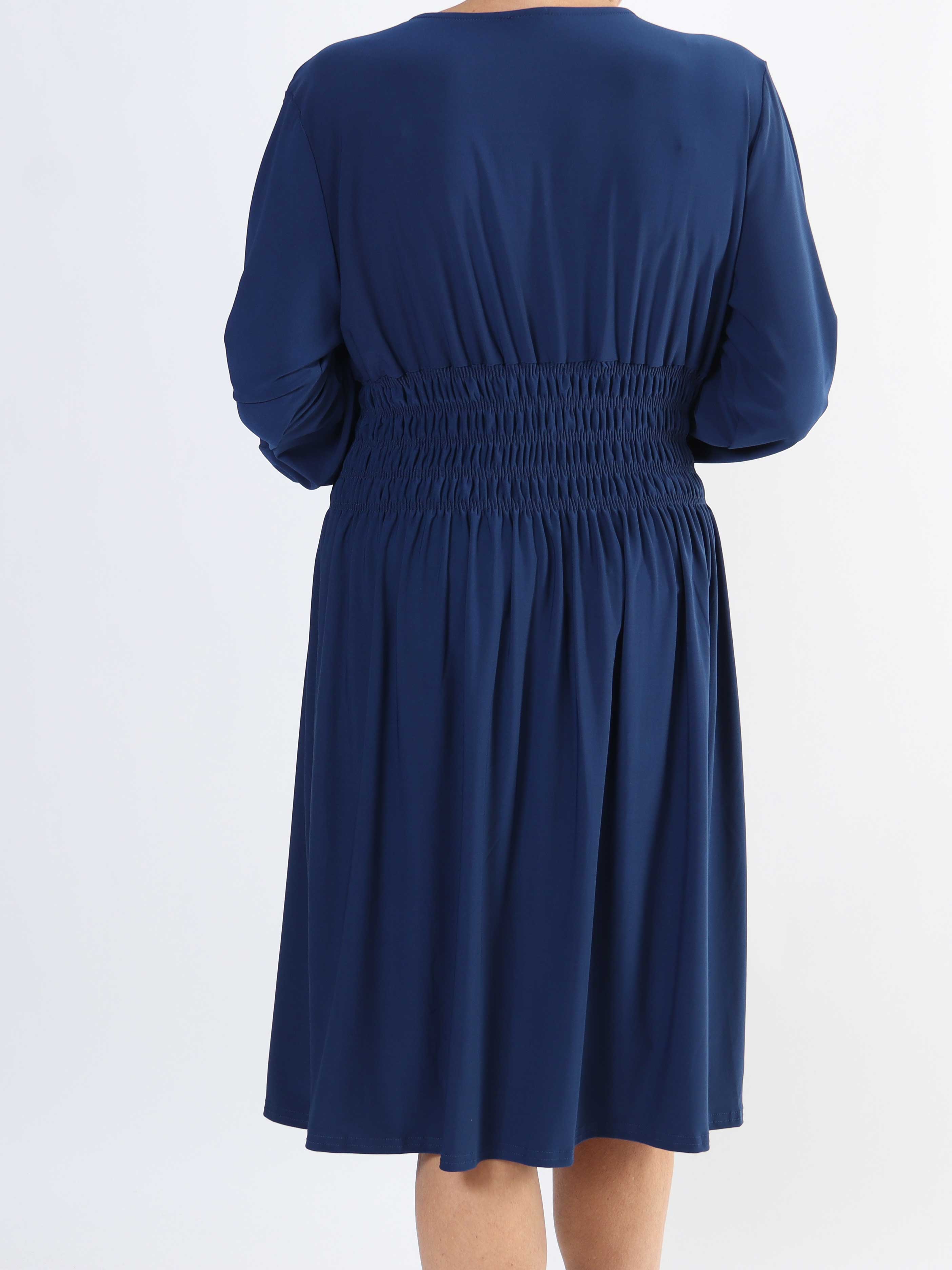 Pams Plain Short L/S - Elastisk plus size kjole med smock og lange ærmer