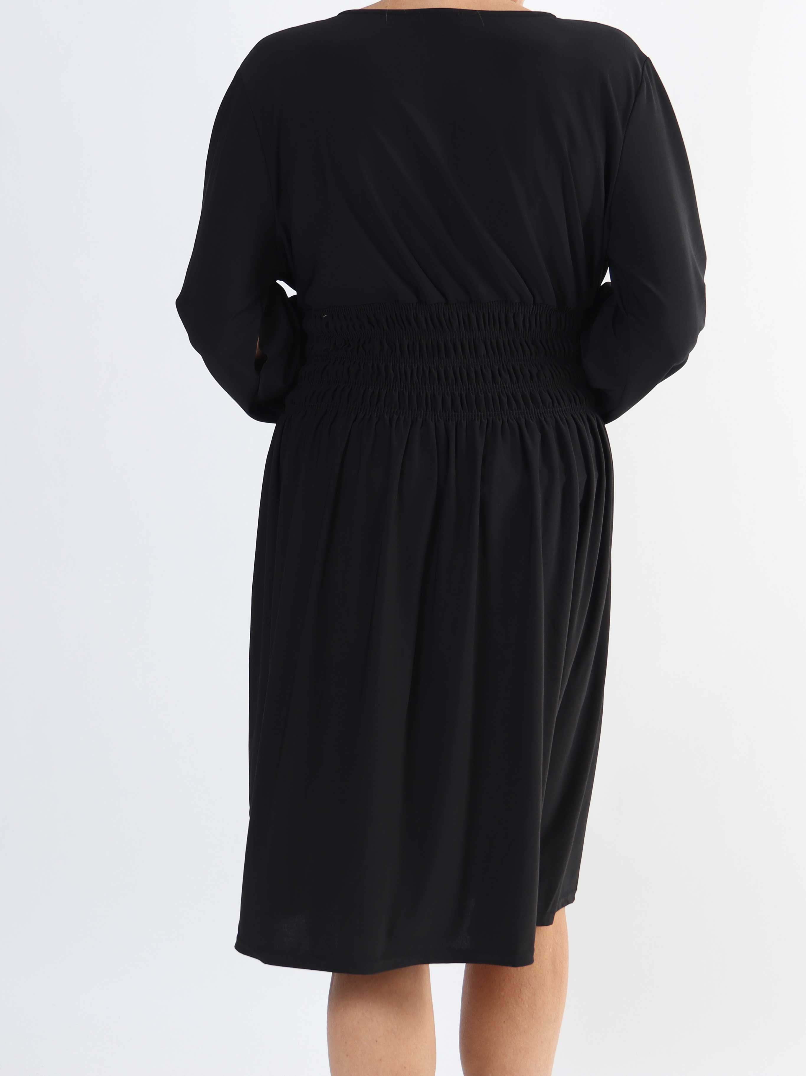 Pams Plain Short L/S - Elastisk plus size kjole med smock og lange ærmer