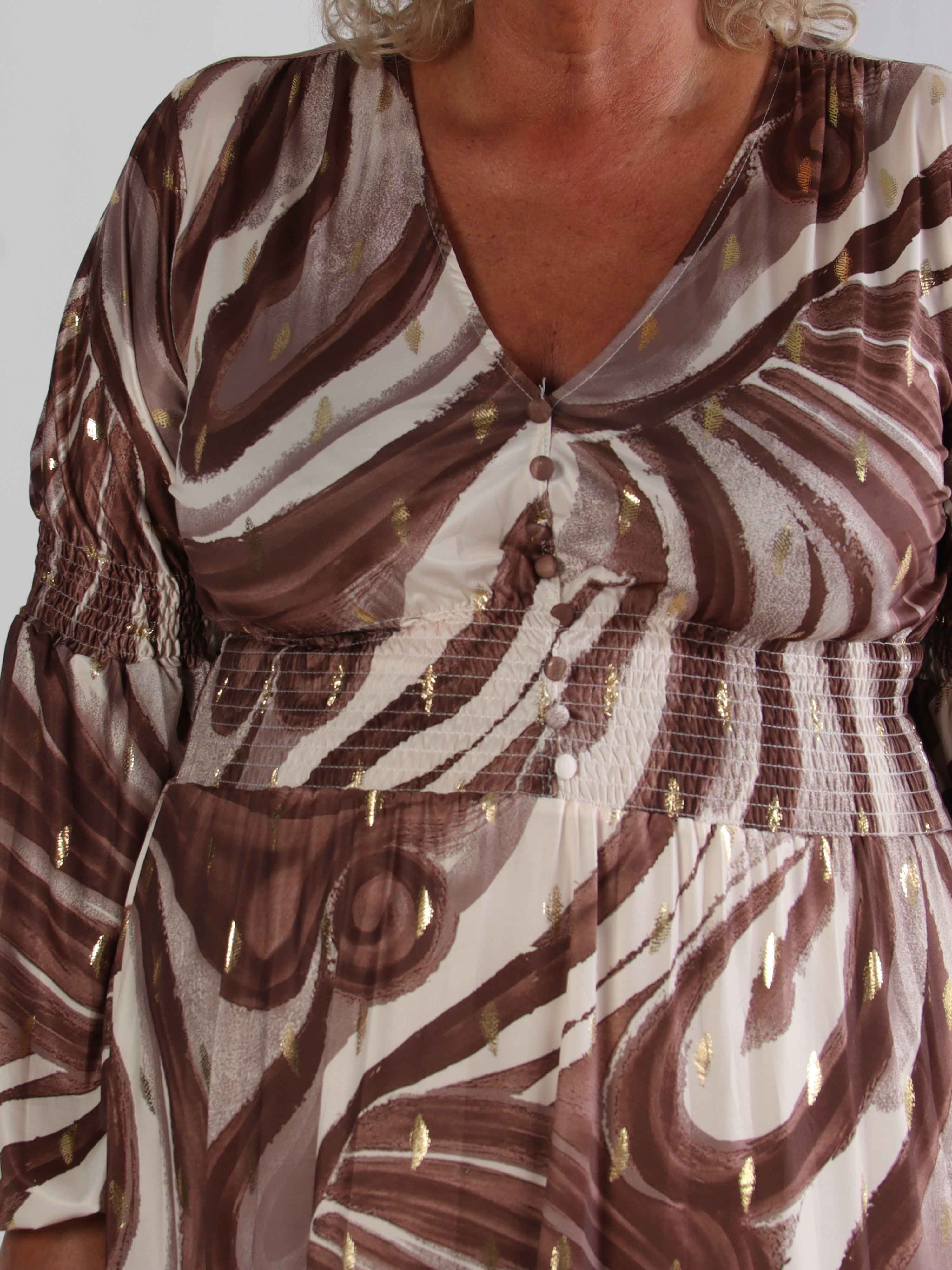 Paige Swirls - Elastisk plus size kjole med smock og knapper ved brystet