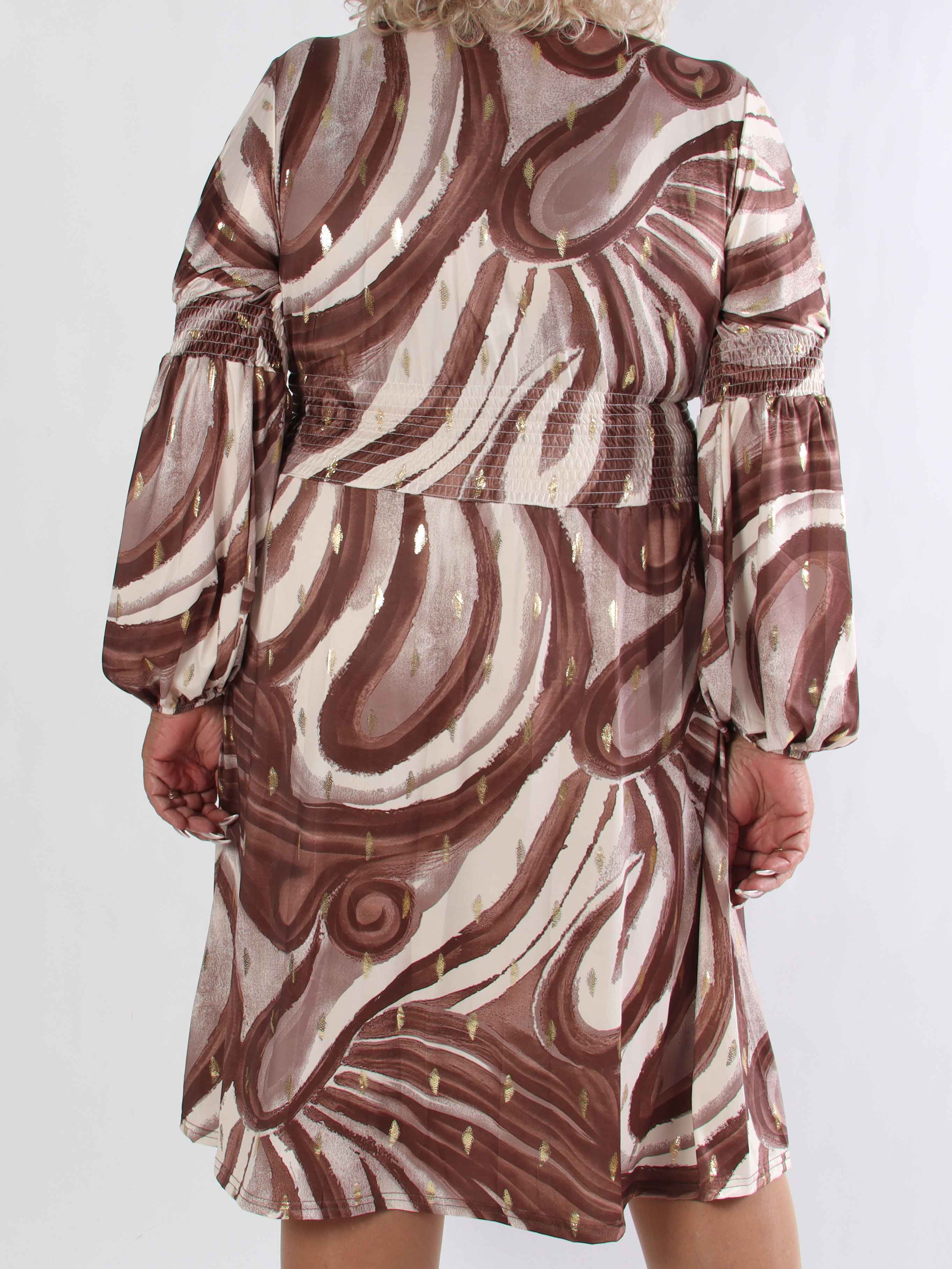 Paige Swirls - Elastisk plus size kjole med smock og knapper ved brystet