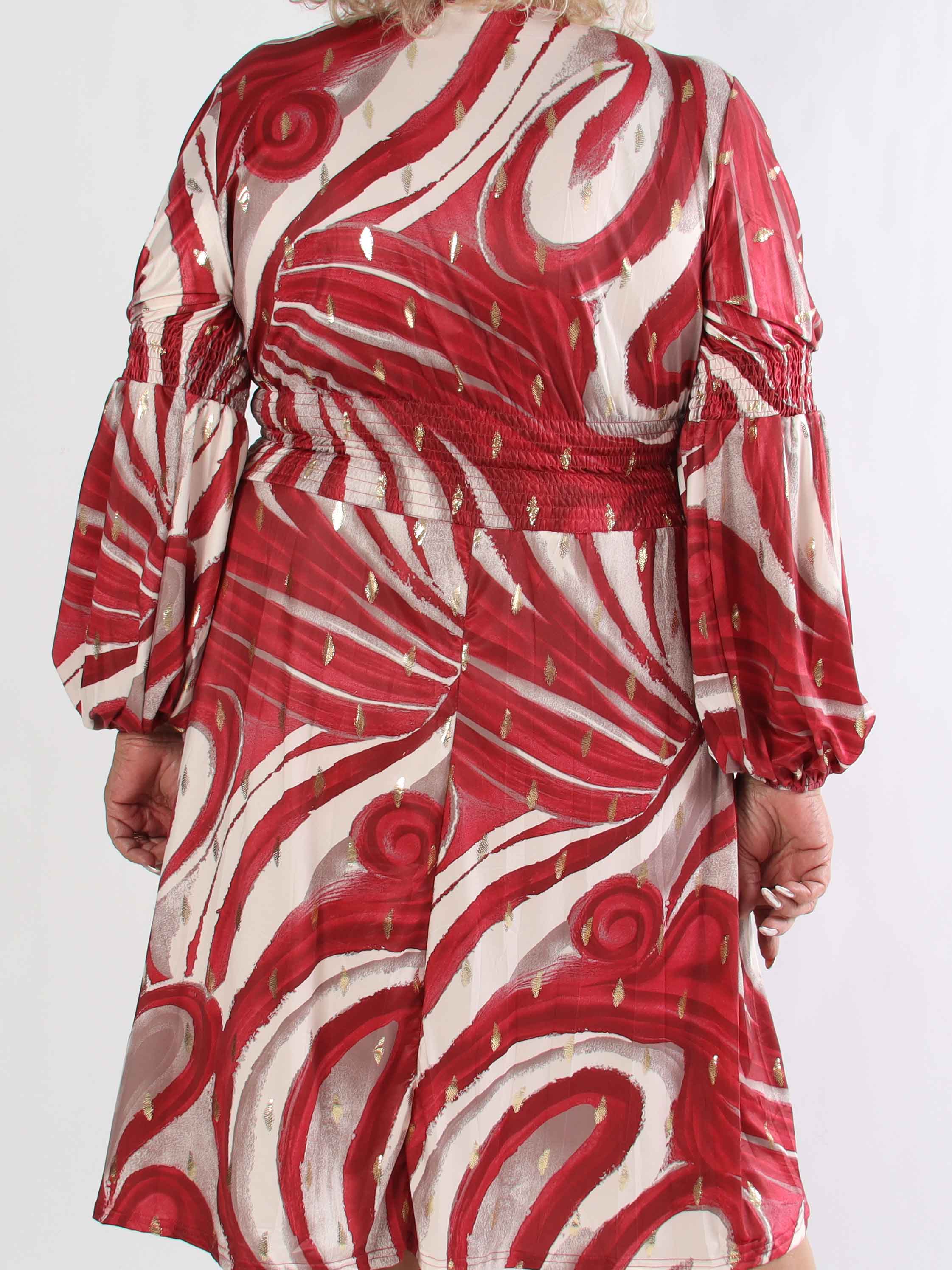 Paige Swirls - Elastisk plus size kjole med smock og knapper ved brystet