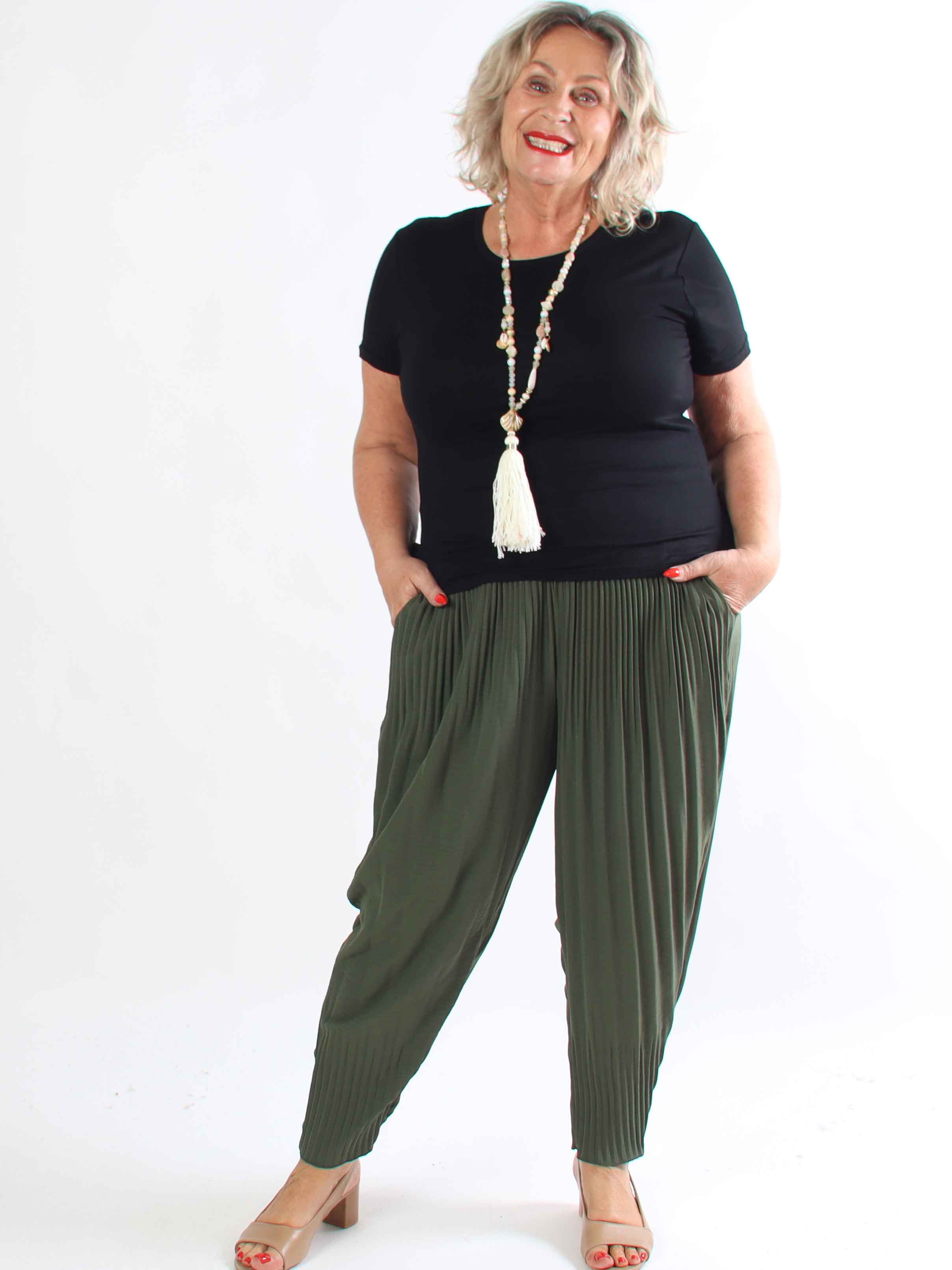 Paja - Plus size plisserede bukser med elastikkant i livet