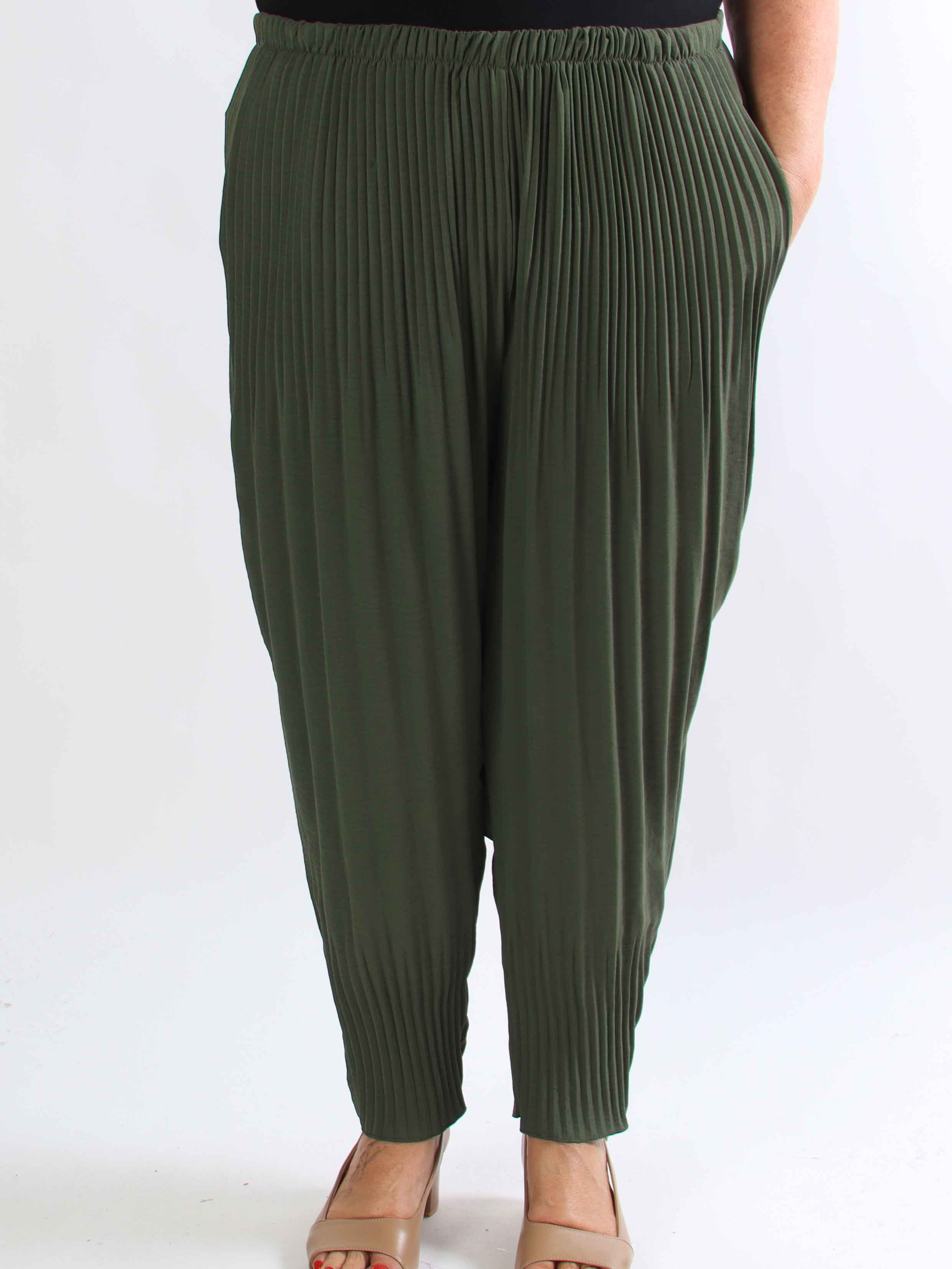 Paja - Plus size plisserede bukser med elastikkant i livet