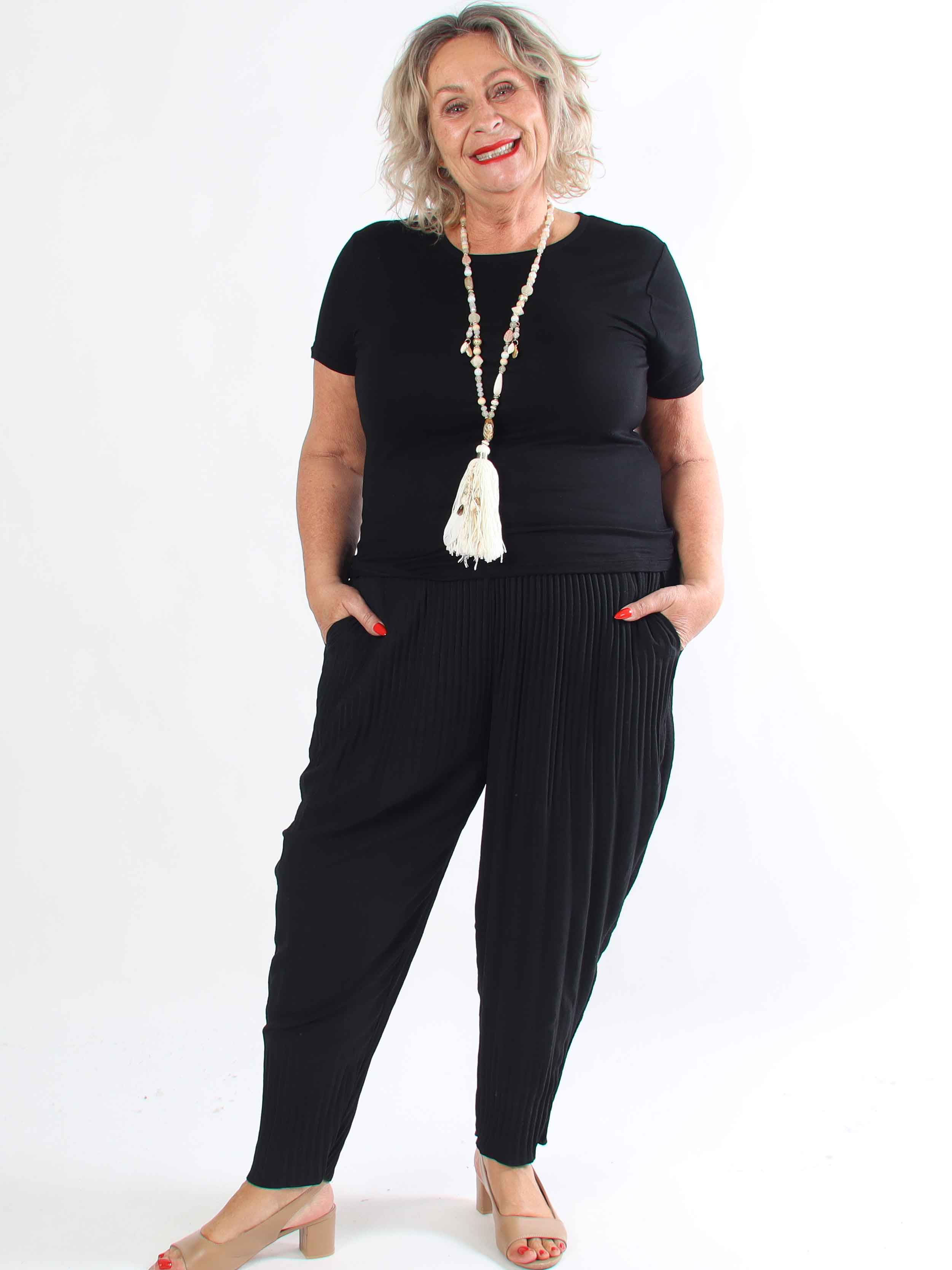 Paja - Plus size plisserede bukser med elastikkant i livet