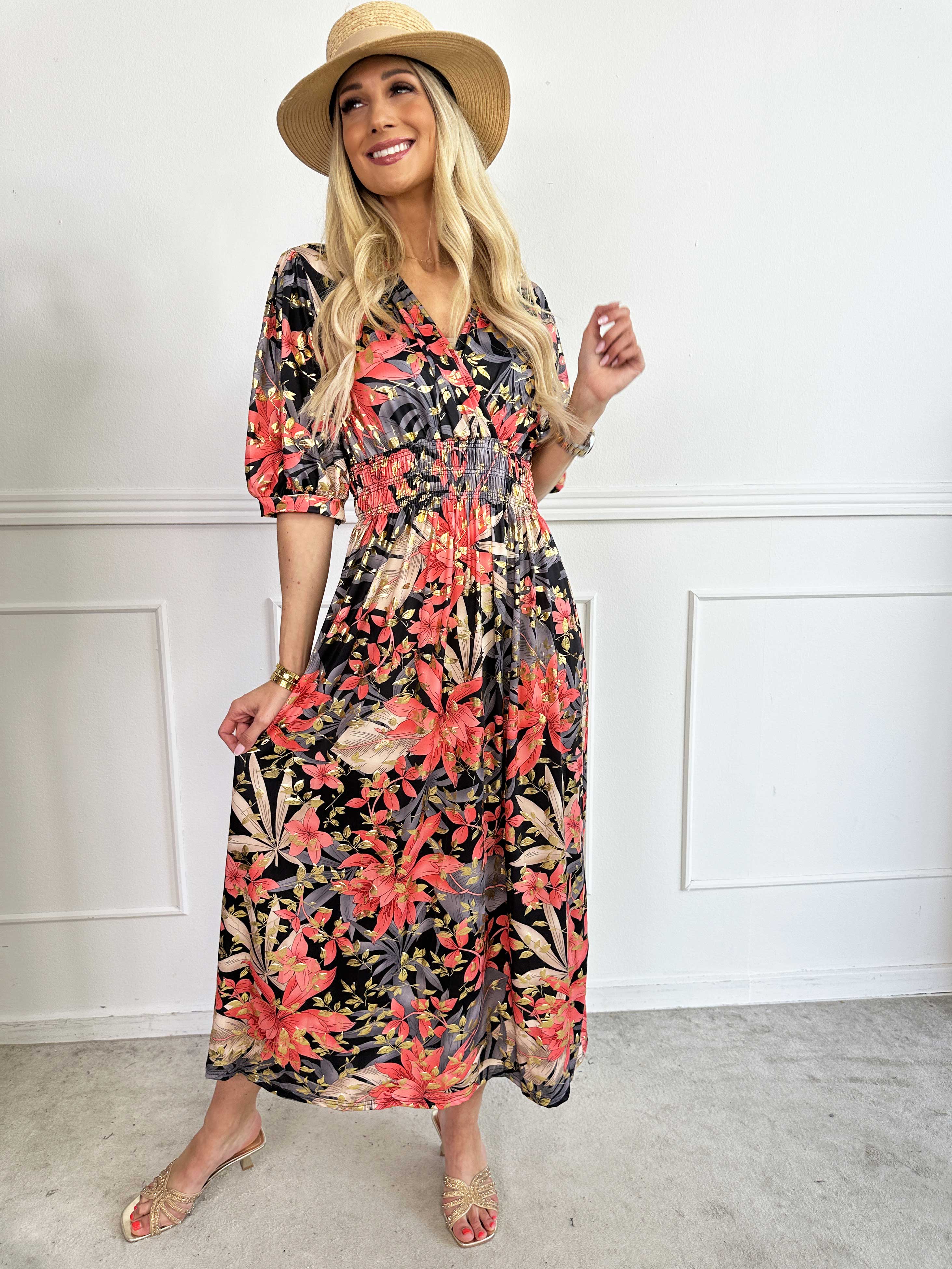 Pamina Leaf - Lang elastisk kjole med blad motiver