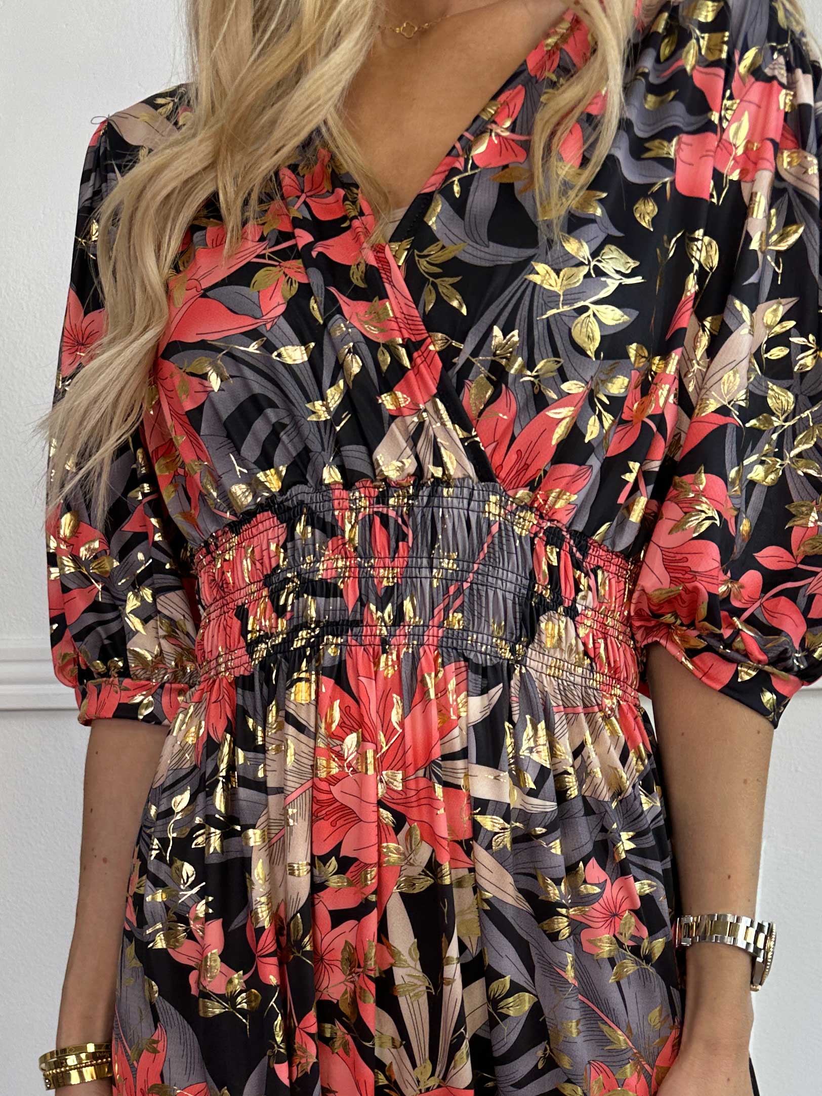 Pamina Leaf - Lang elastisk kjole med blad motiver