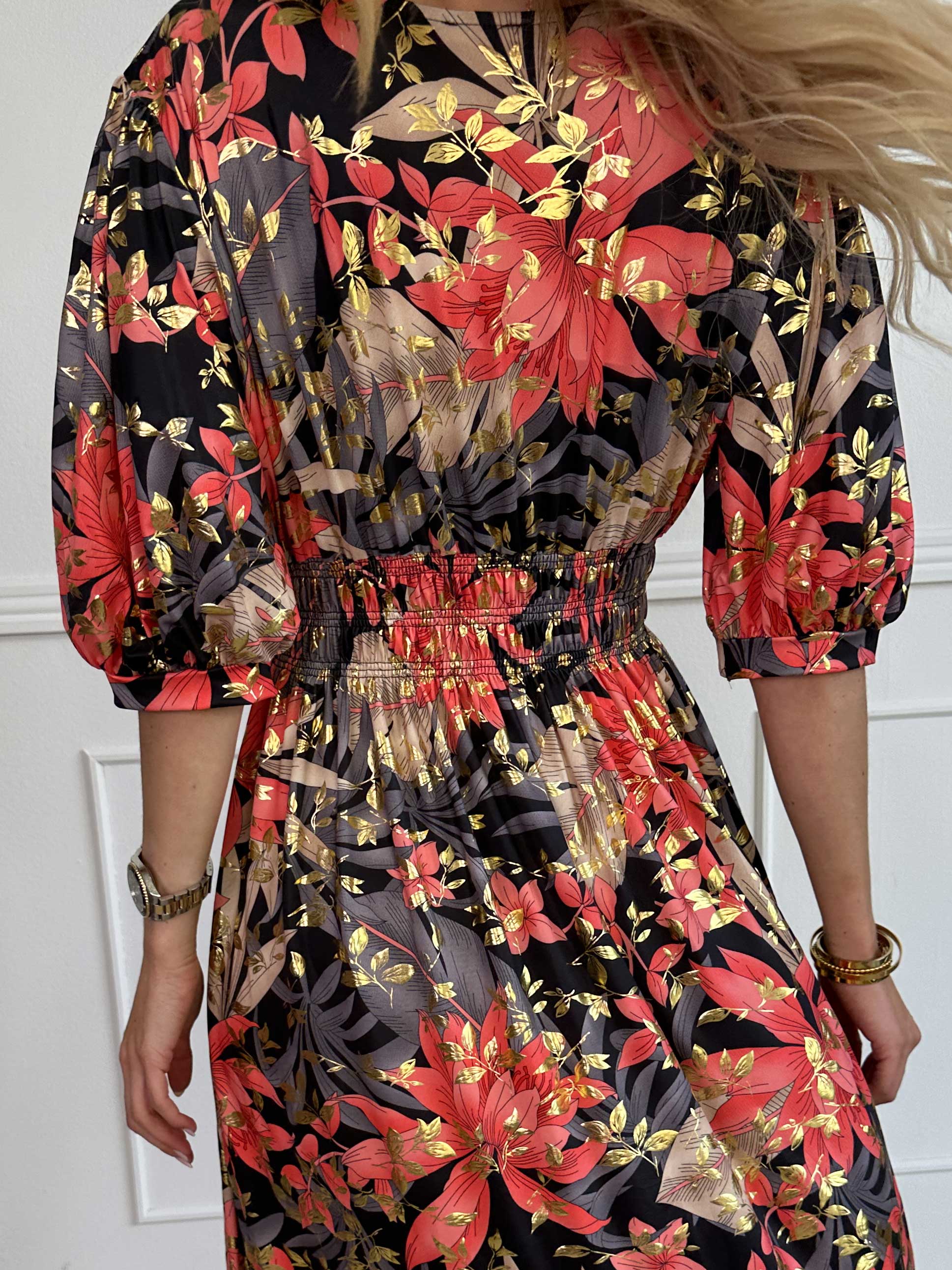 Pamina Leaf - Lang elastisk kjole med blad motiver