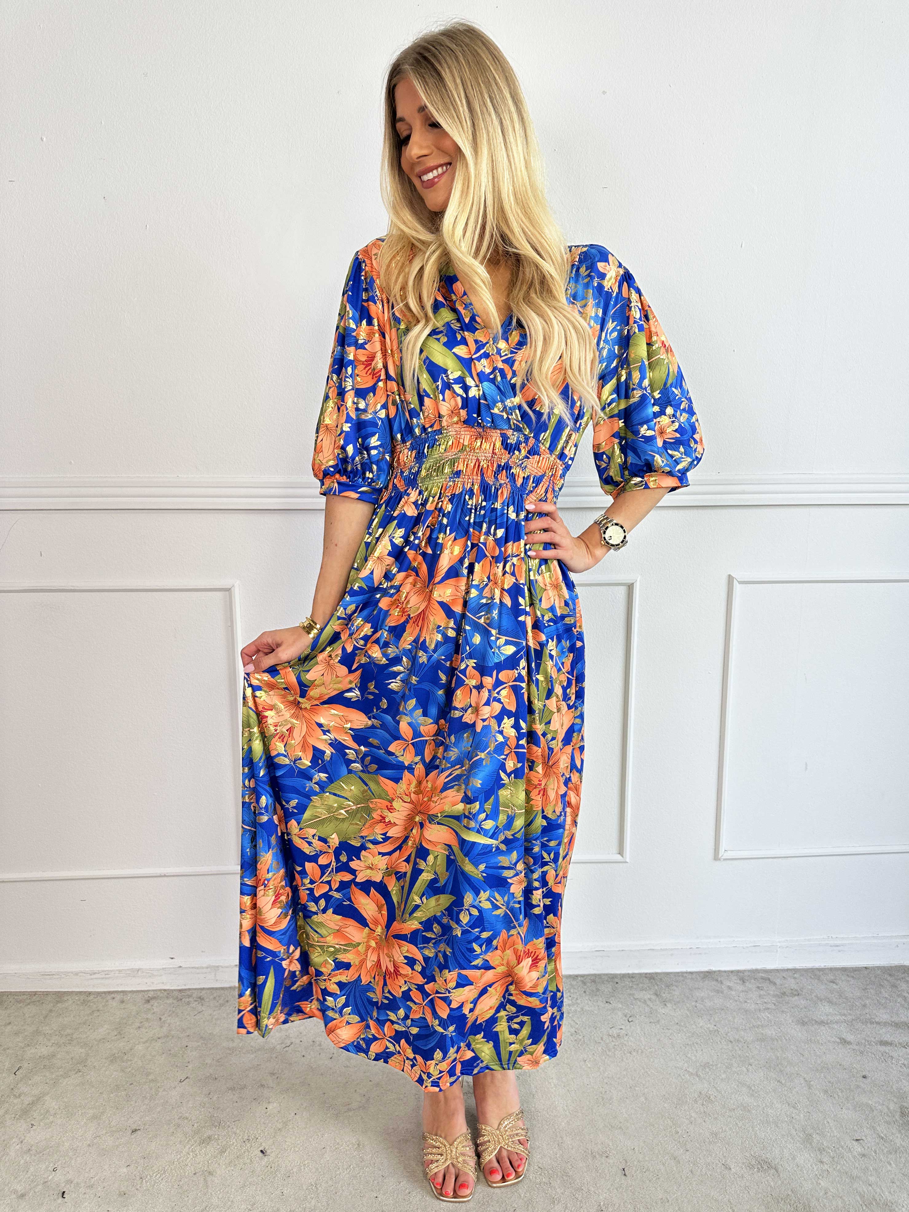 Pamina Leaf - Lang elastisk kjole med blad motiver