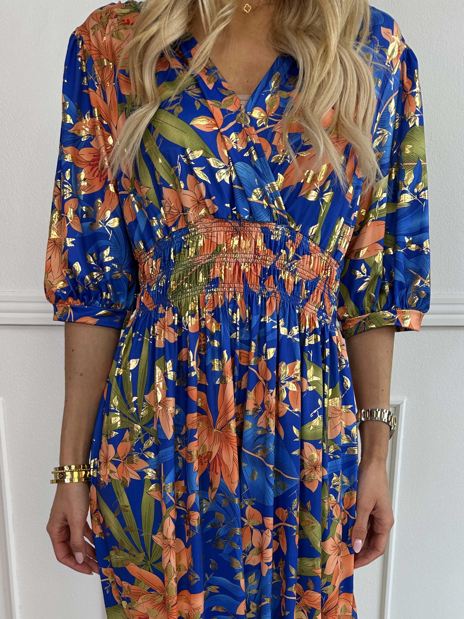 Pamina Leaf - Lang elastisk kjole med blad motiver