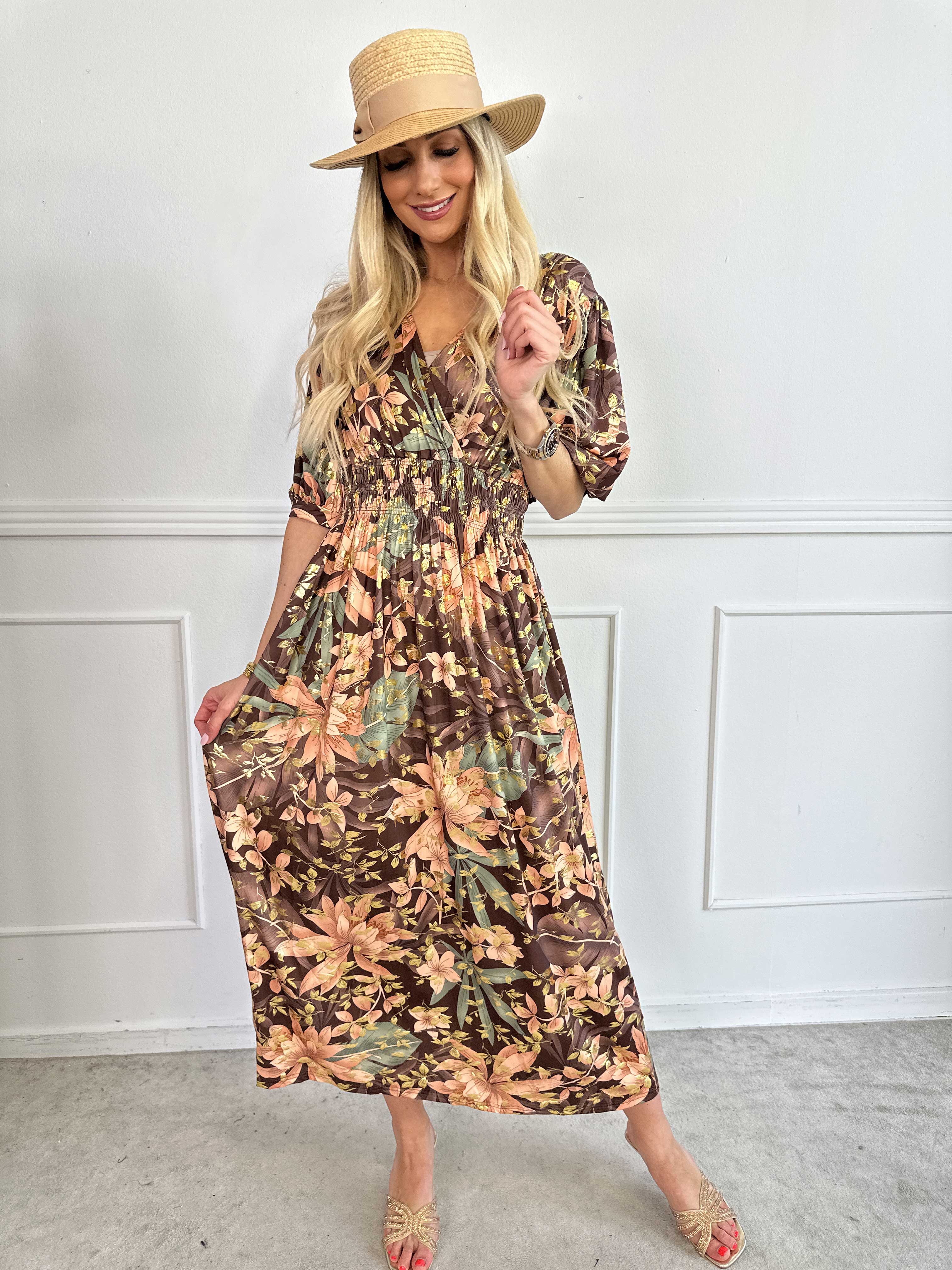 Pamina Leaf - Lang elastisk kjole med blad motiver