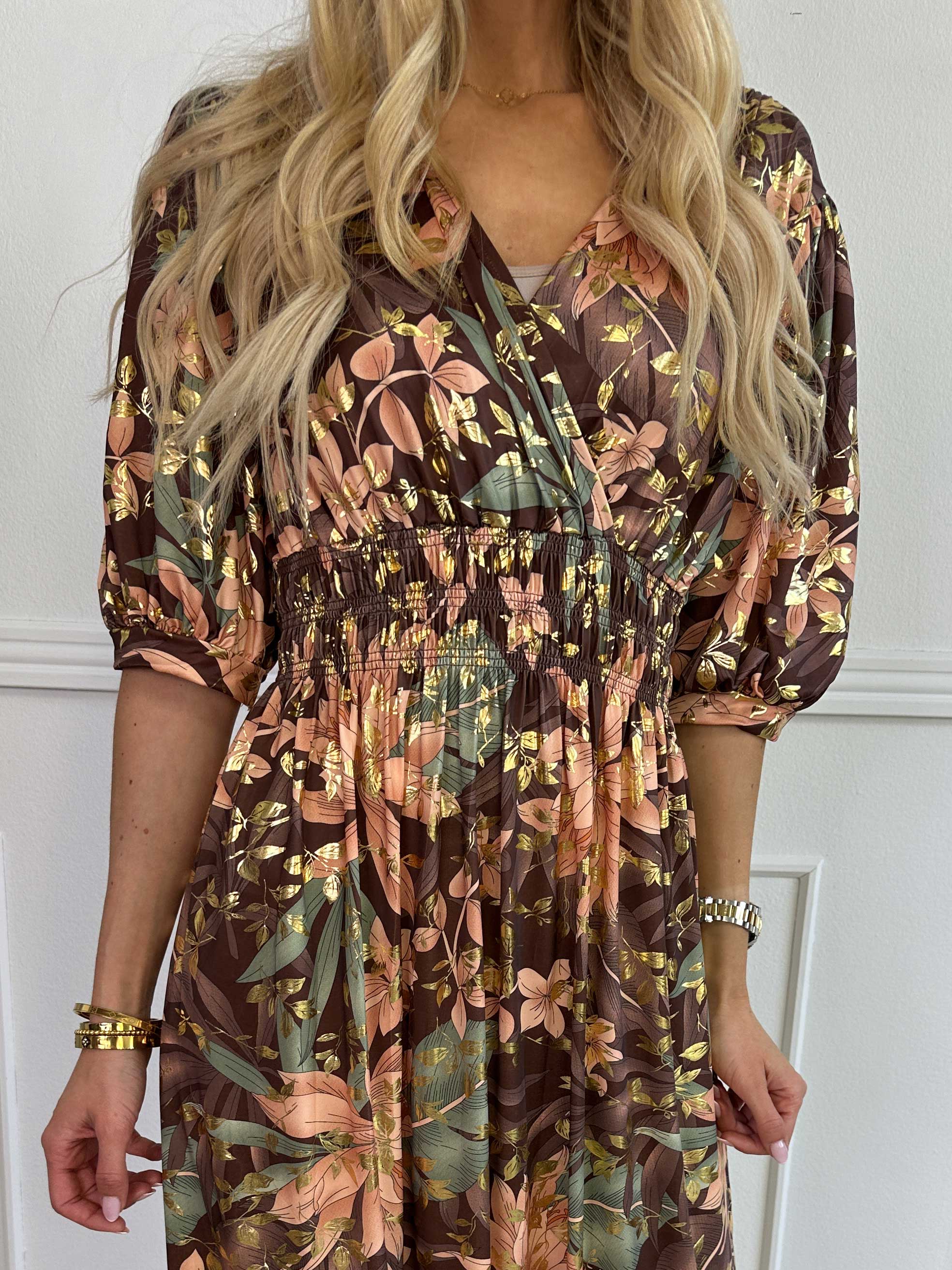 Pamina Leaf - Lang elastisk kjole med blad motiver