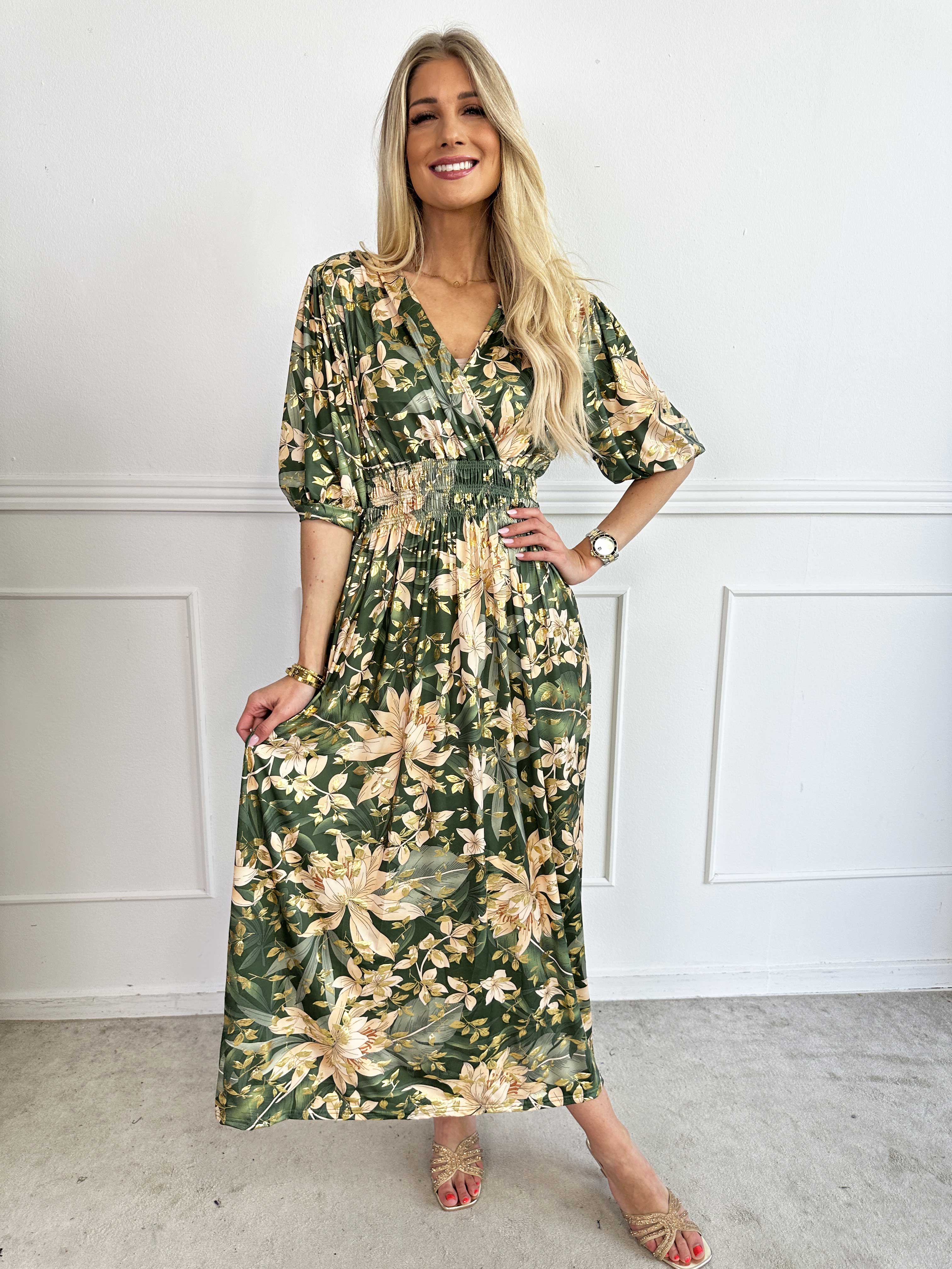 Pamina Leaf - Lang elastisk kjole med blad motiver