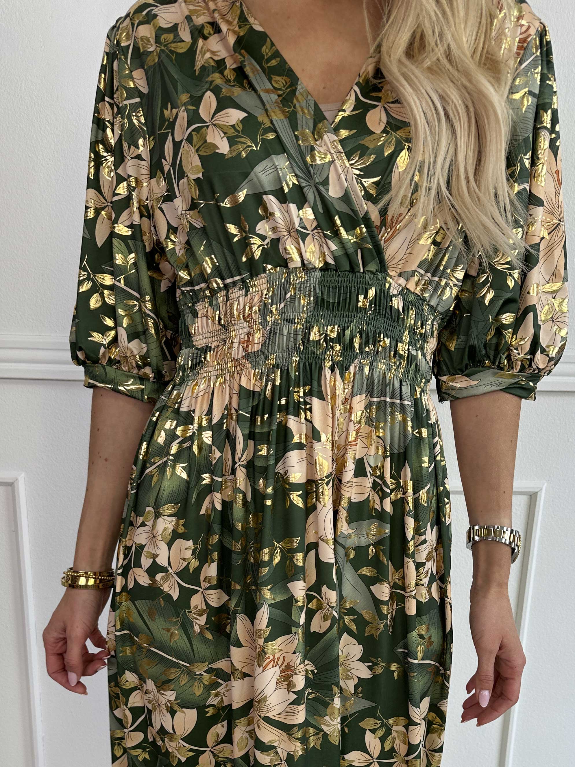 Pamina Leaf - Lang elastisk kjole med blad motiver