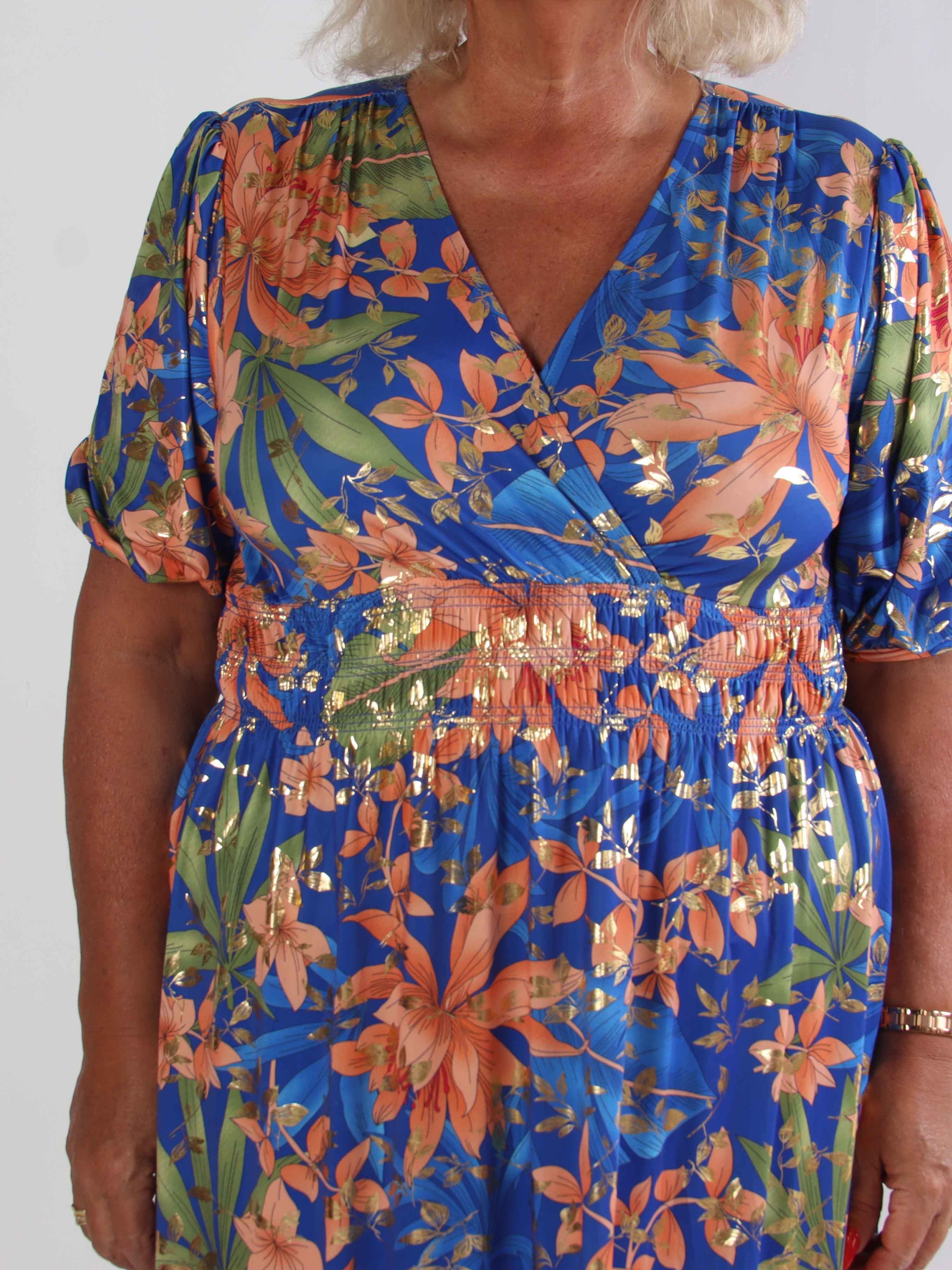 Pamina Leaf - Lang elastisk plus size kjole med blad motiver