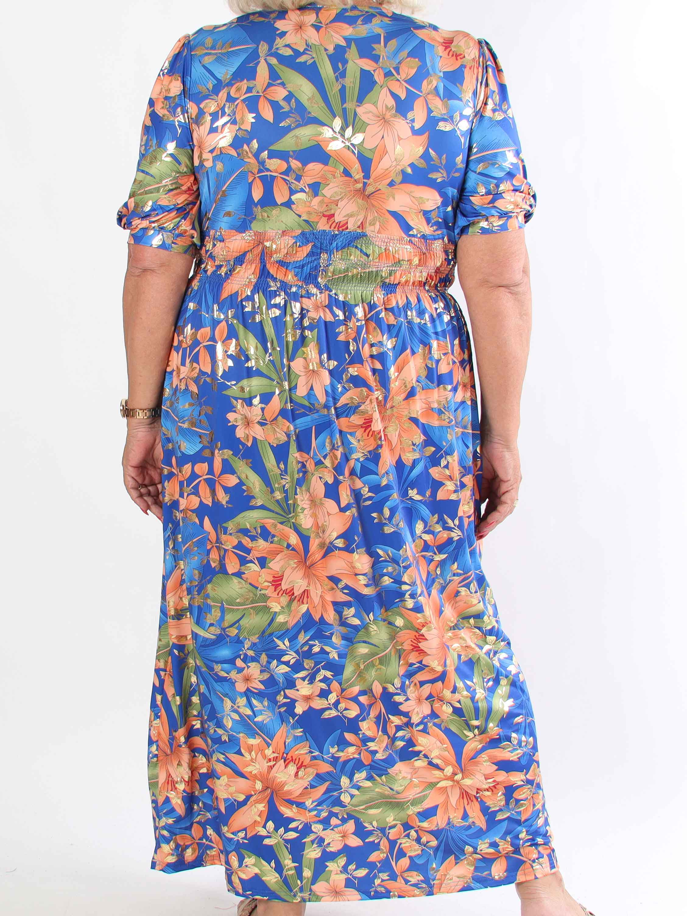 Pamina Leaf - Lang elastisk plus size kjole med blad motiver