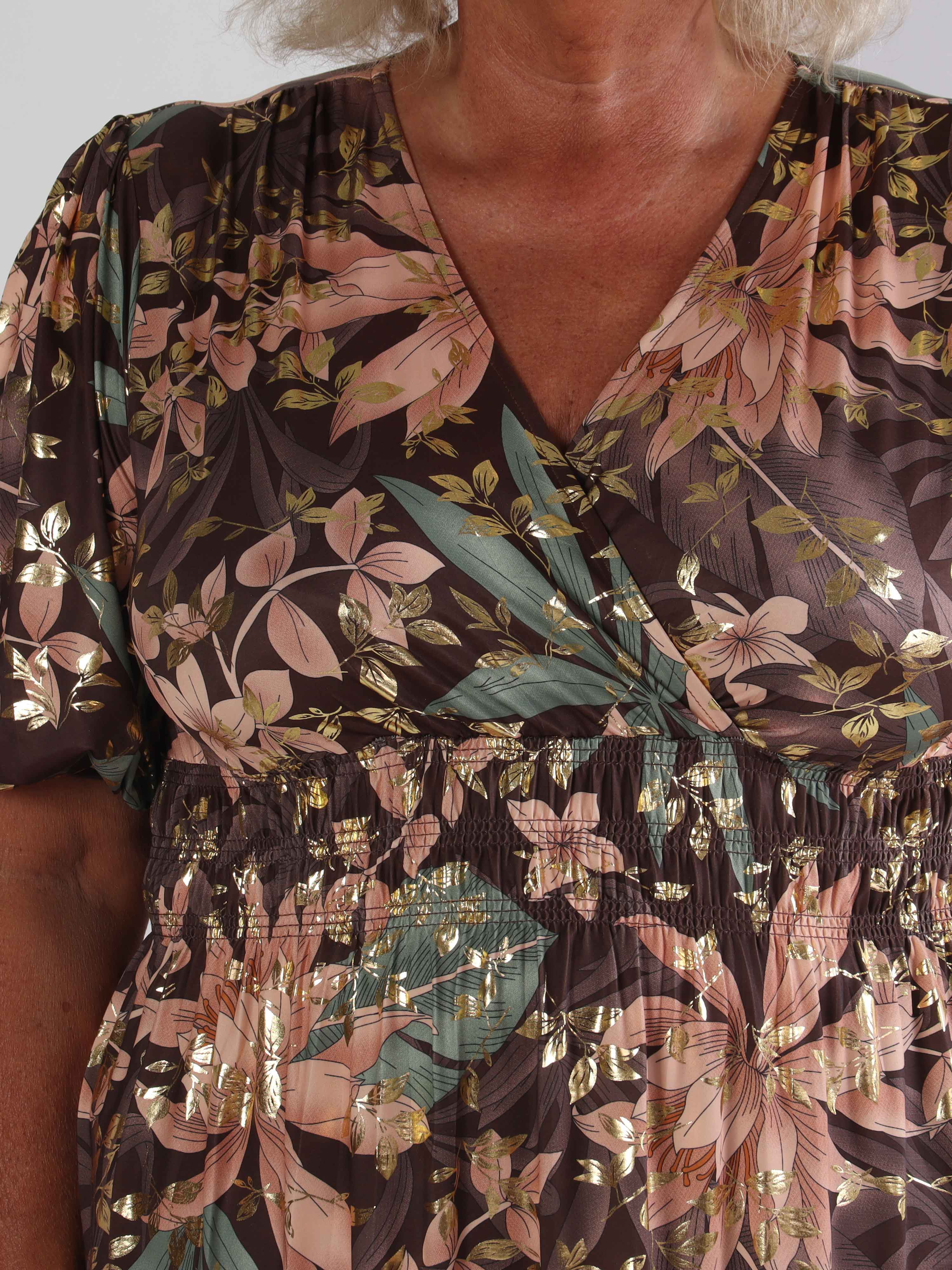 Pamina Leaf - Lang elastisk plus size kjole med blad motiver