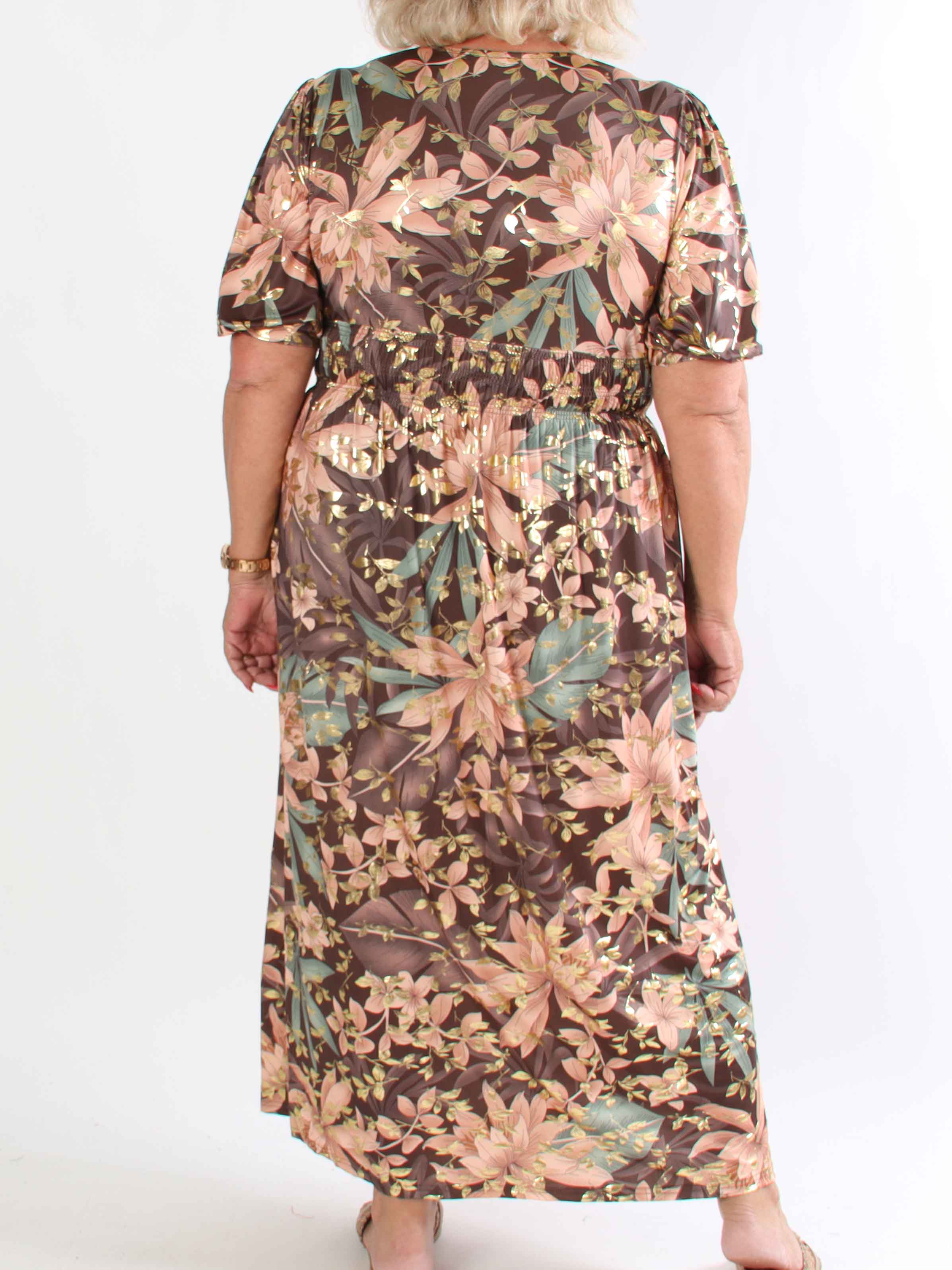 Pamina Leaf - Lang elastisk plus size kjole med blad motiver