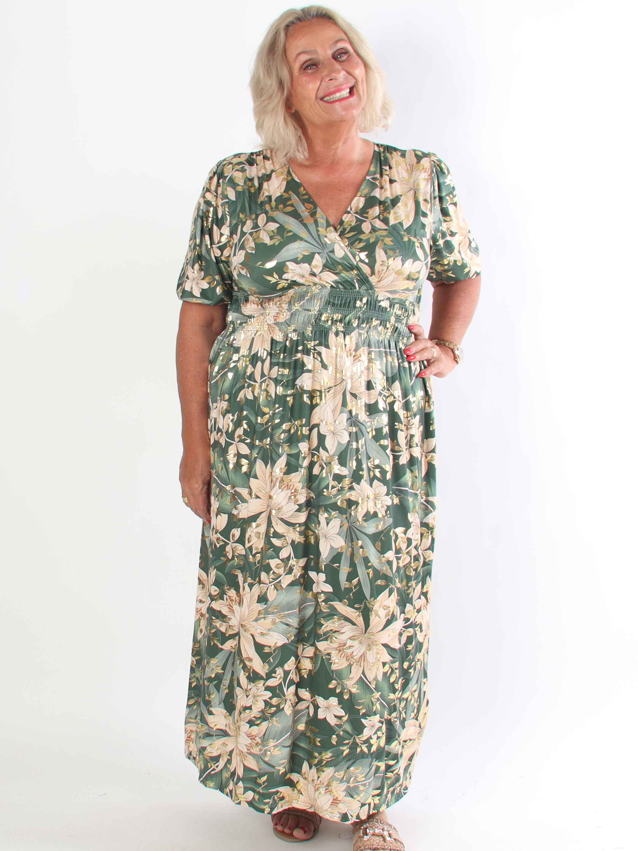 Pamina Leaf - Lang elastisk plus size kjole med blad motiver