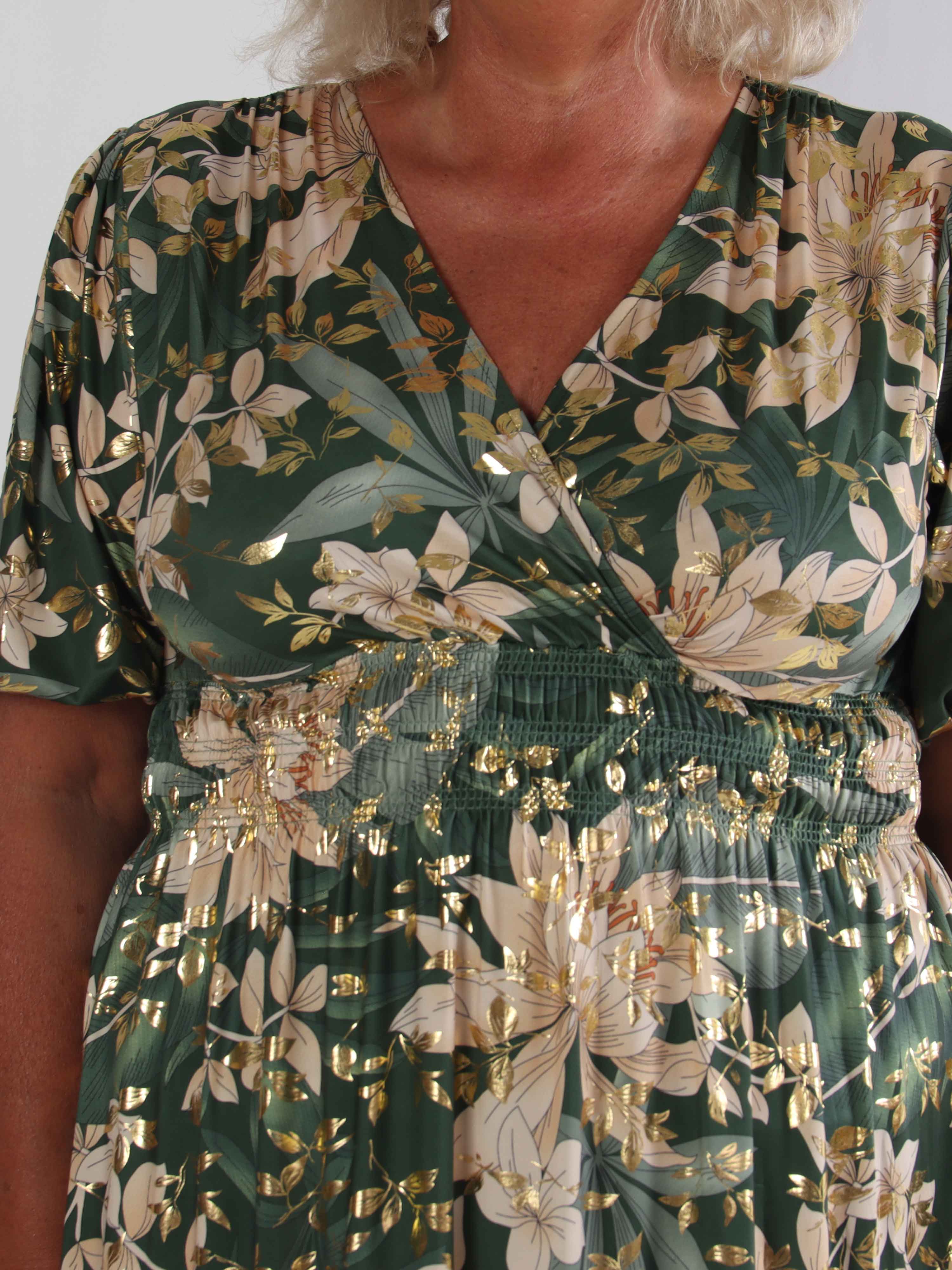 Pamina Leaf - Lang elastisk plus size kjole med blad motiver