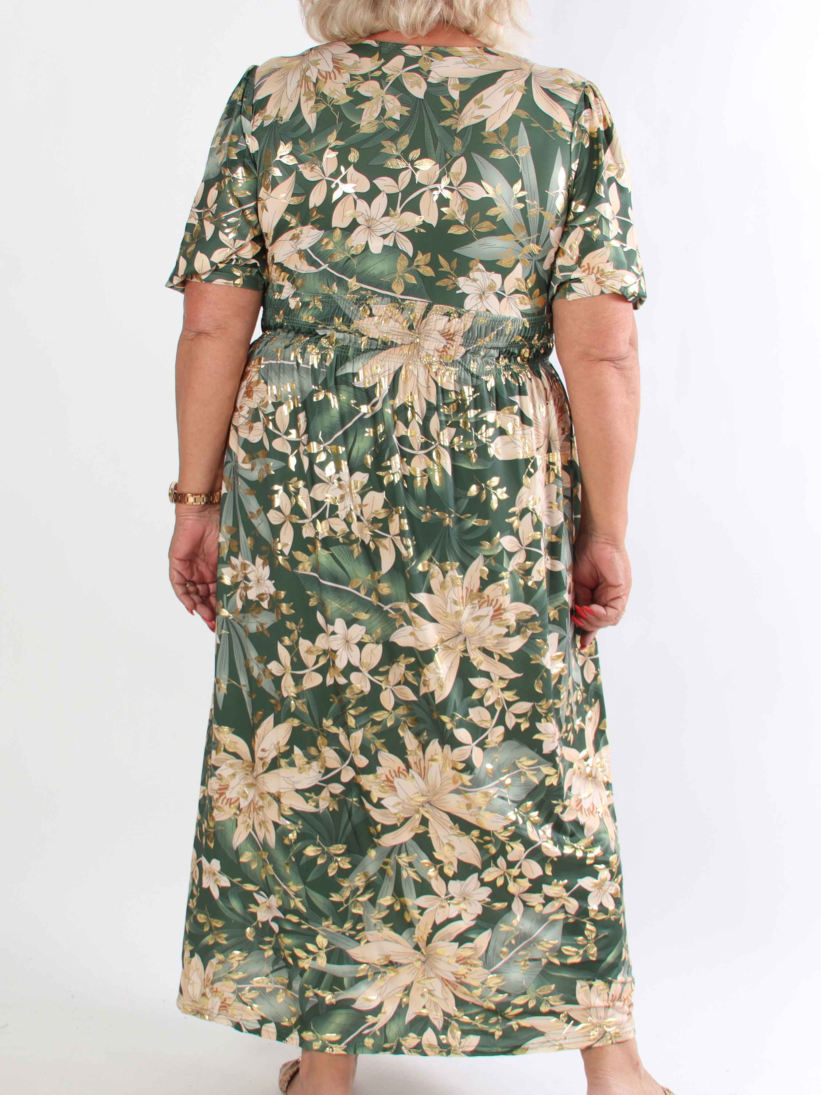 Pamina Leaf - Lang elastisk plus size kjole med blad motiver