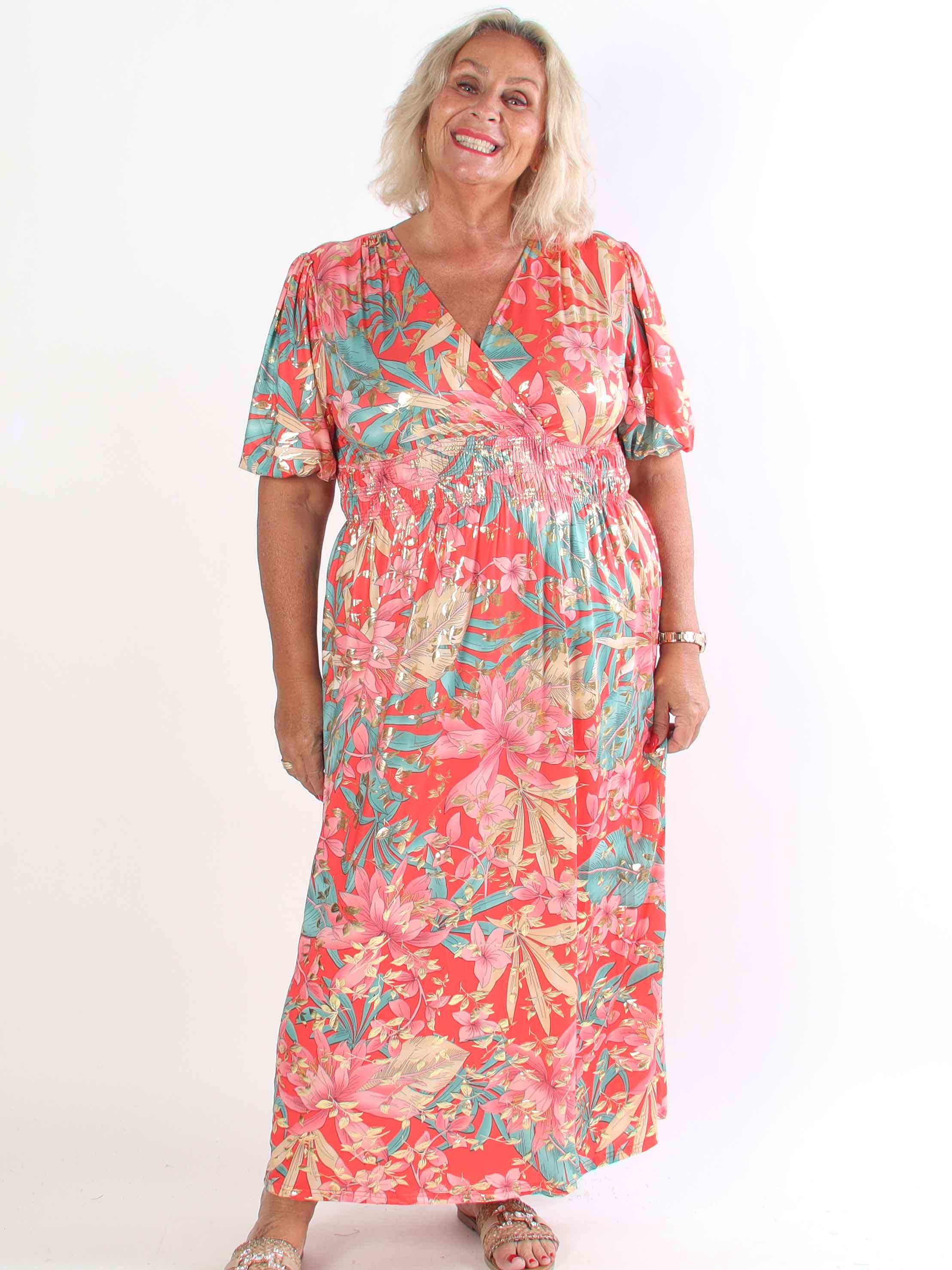 Pamina Leaf - Lang elastisk plus size kjole med blad motiver