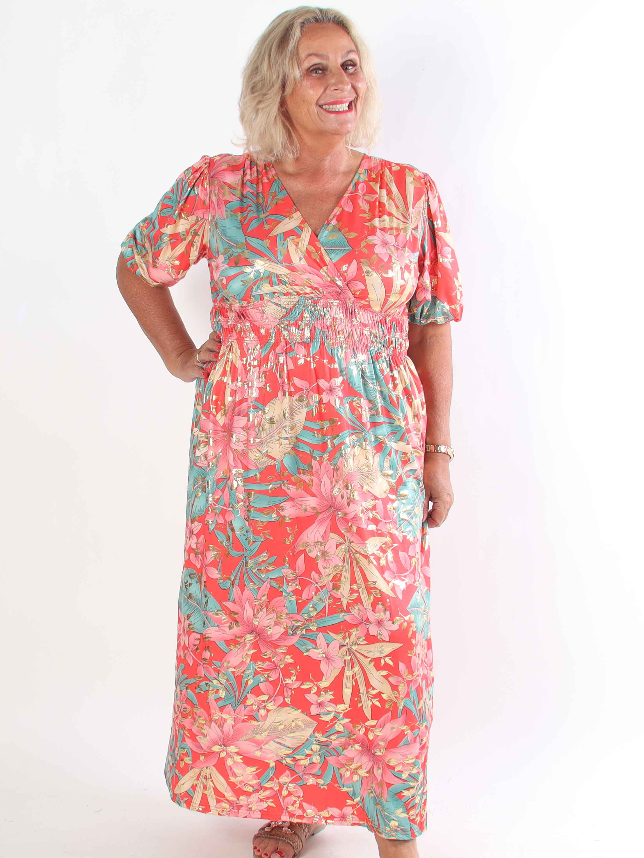 Pamina Leaf - Lang elastisk plus size kjole med blad motiver