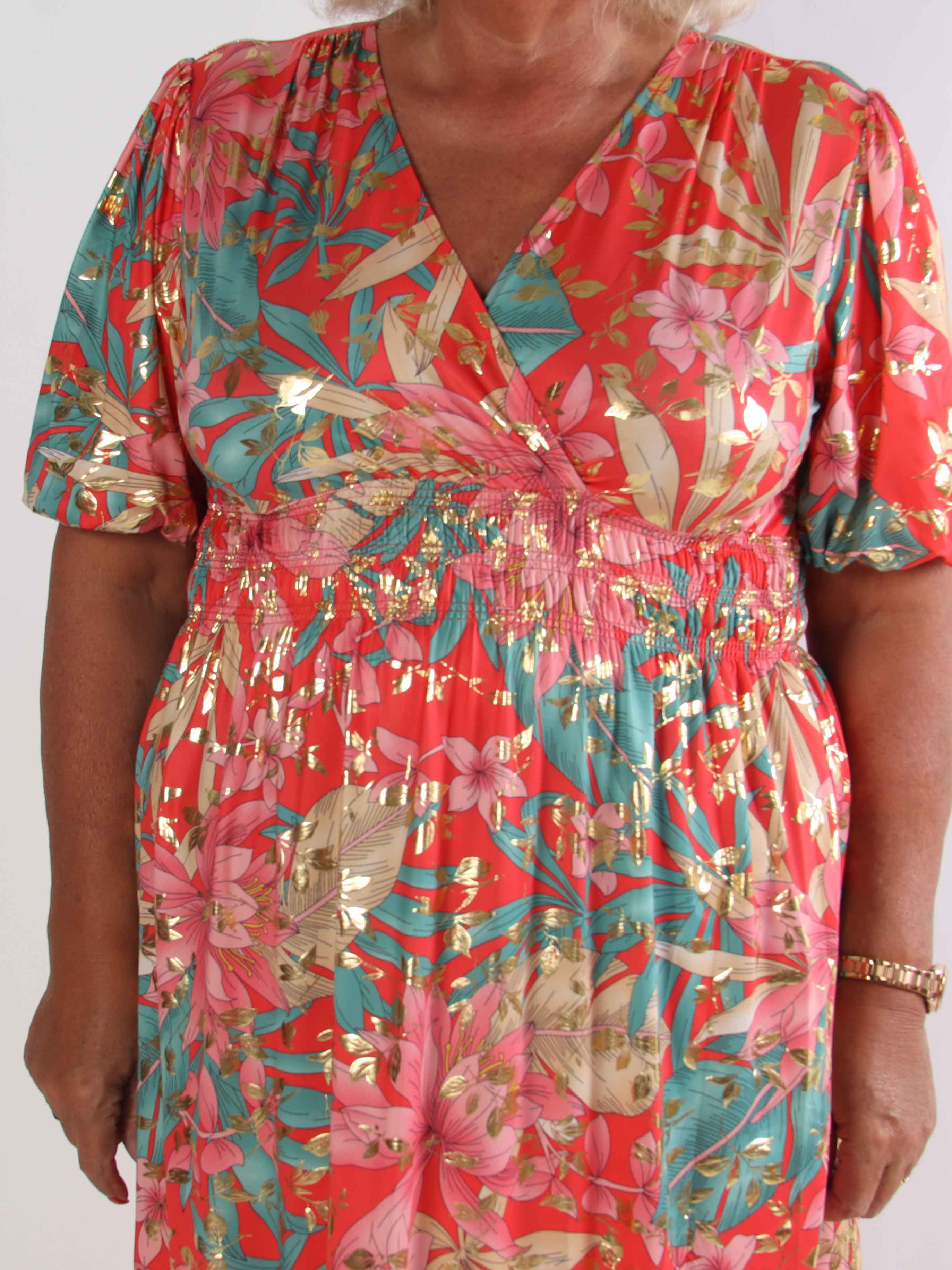 Pamina Leaf - Lang elastisk plus size kjole med blad motiver