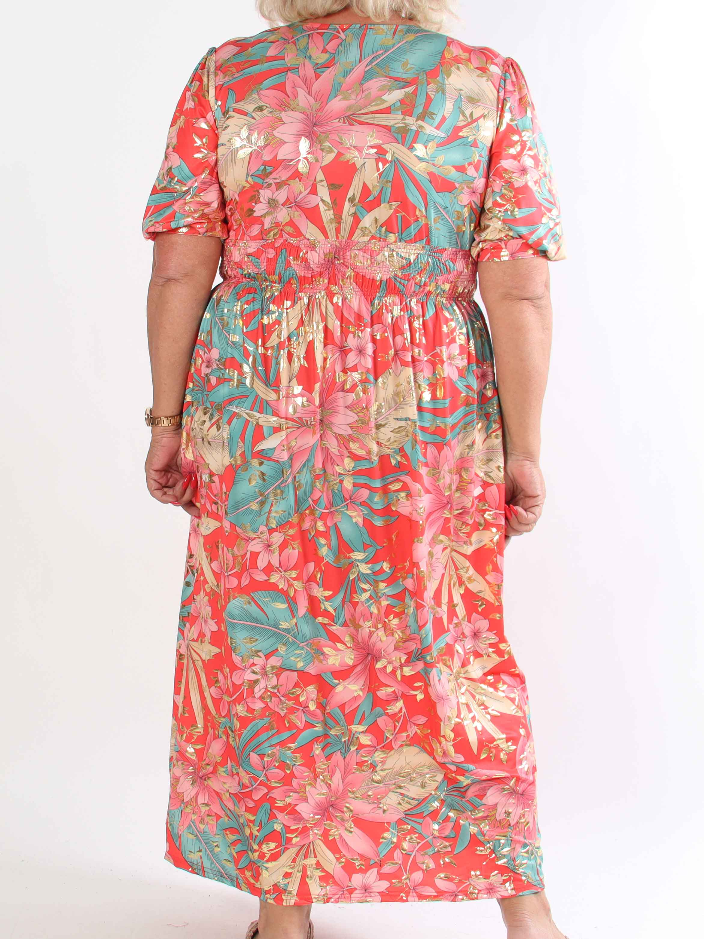 Pamina Leaf - Lang elastisk plus size kjole med blad motiver