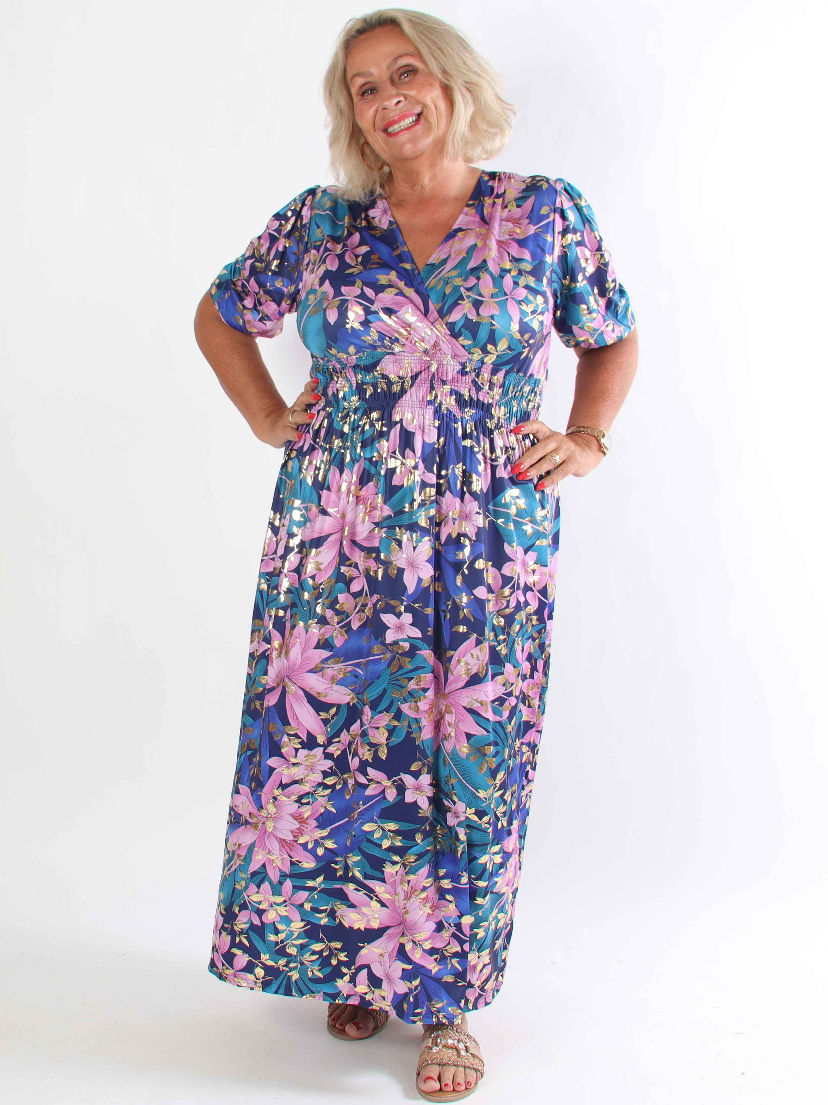 Pamina Leaf - Lang elastisk plus size kjole med blad motiver