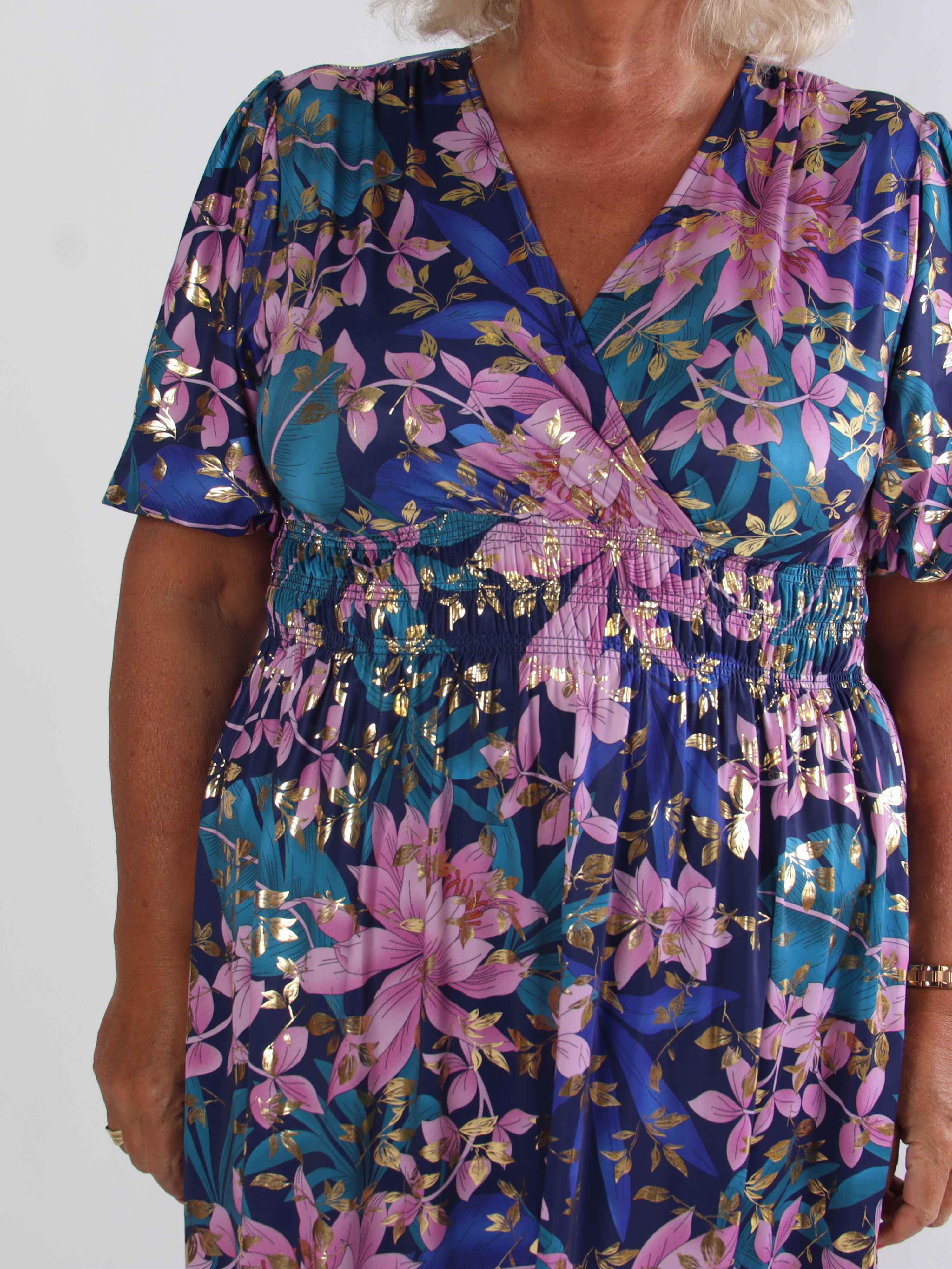 Pamina Leaf - Lang elastisk plus size kjole med blad motiver