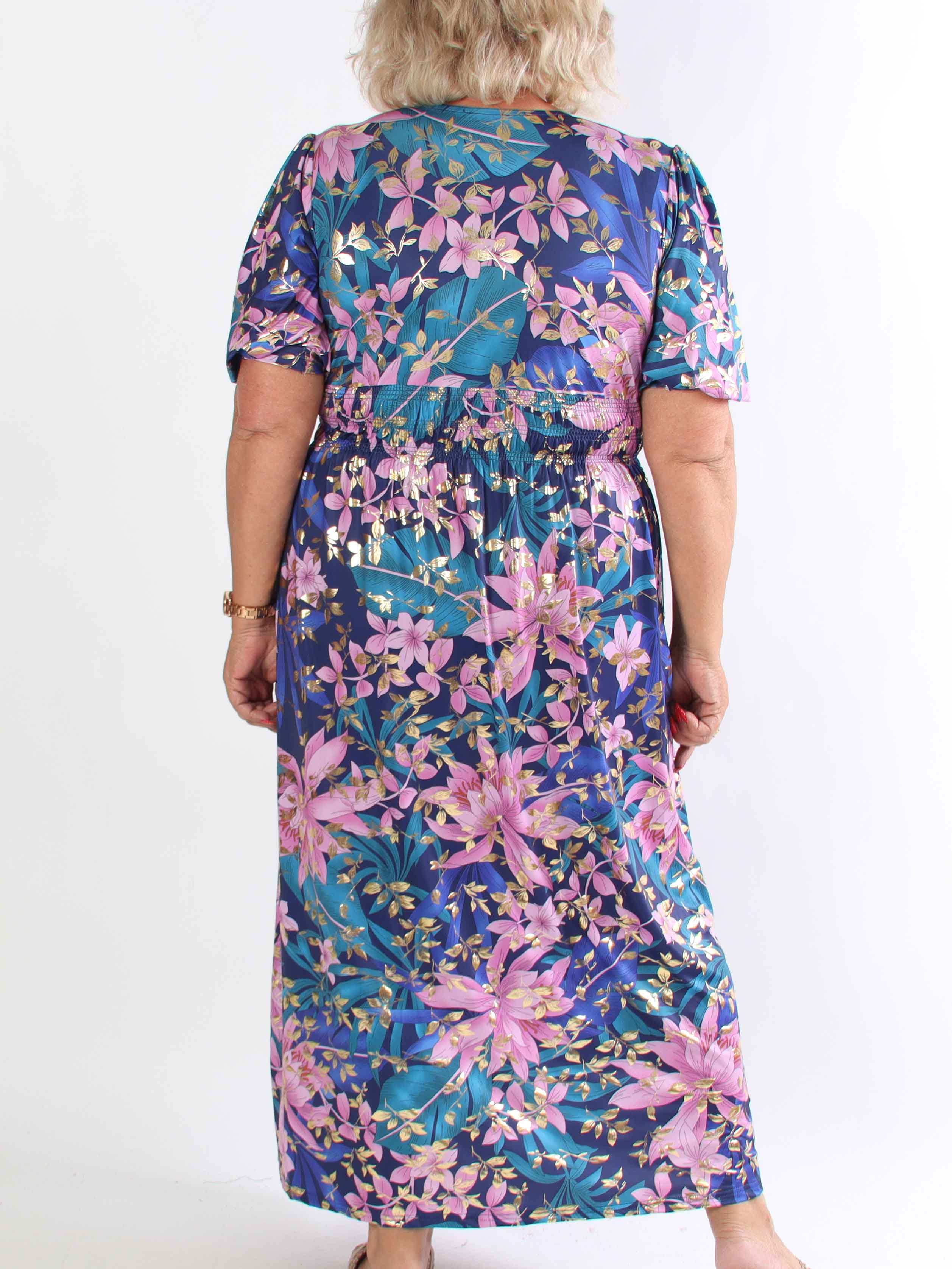 Pamina Leaf - Lang elastisk plus size kjole med blad motiver