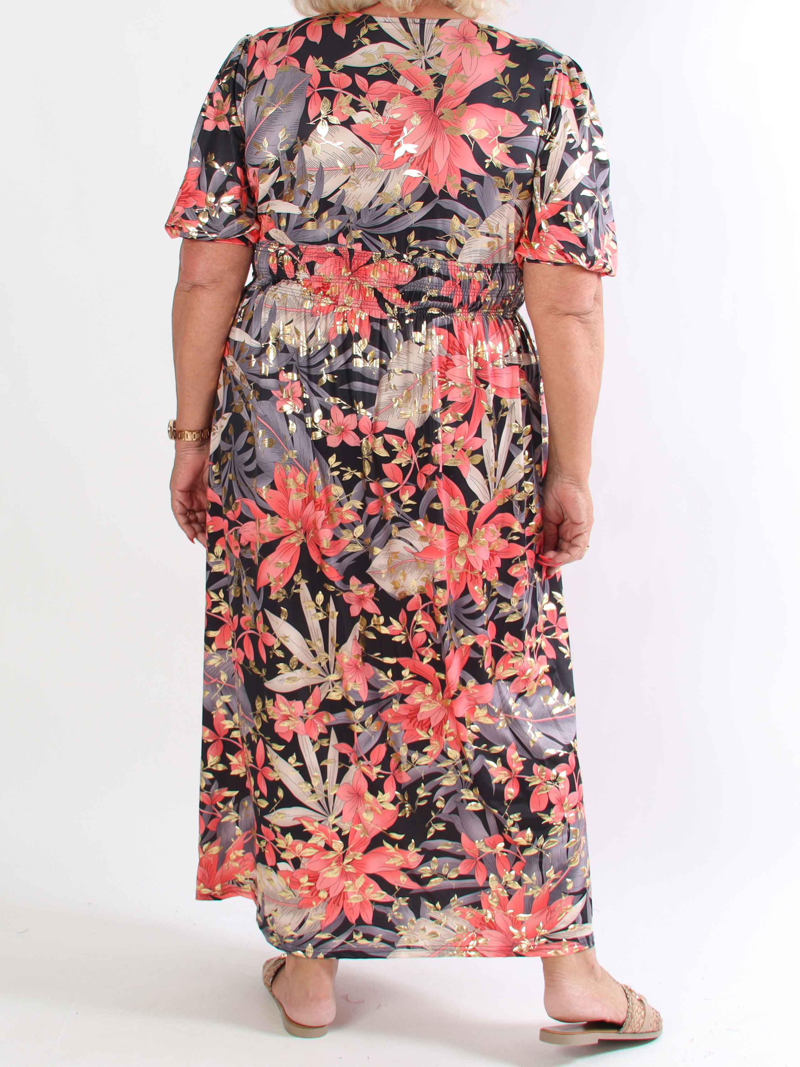 Pamina Leaf - Lang elastisk plus size kjole med blad motiver