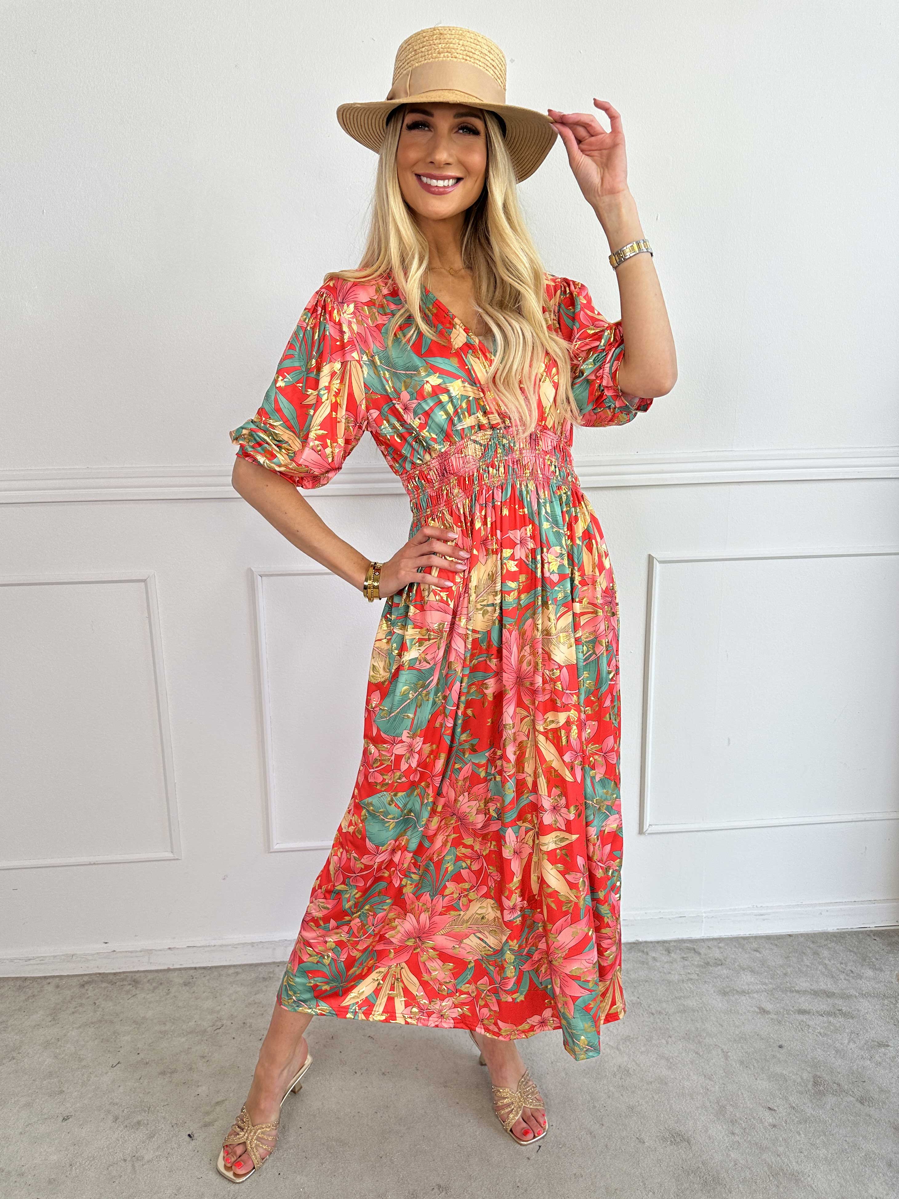 Pamina Leaf - Lang elastisk kjole med blad motiver