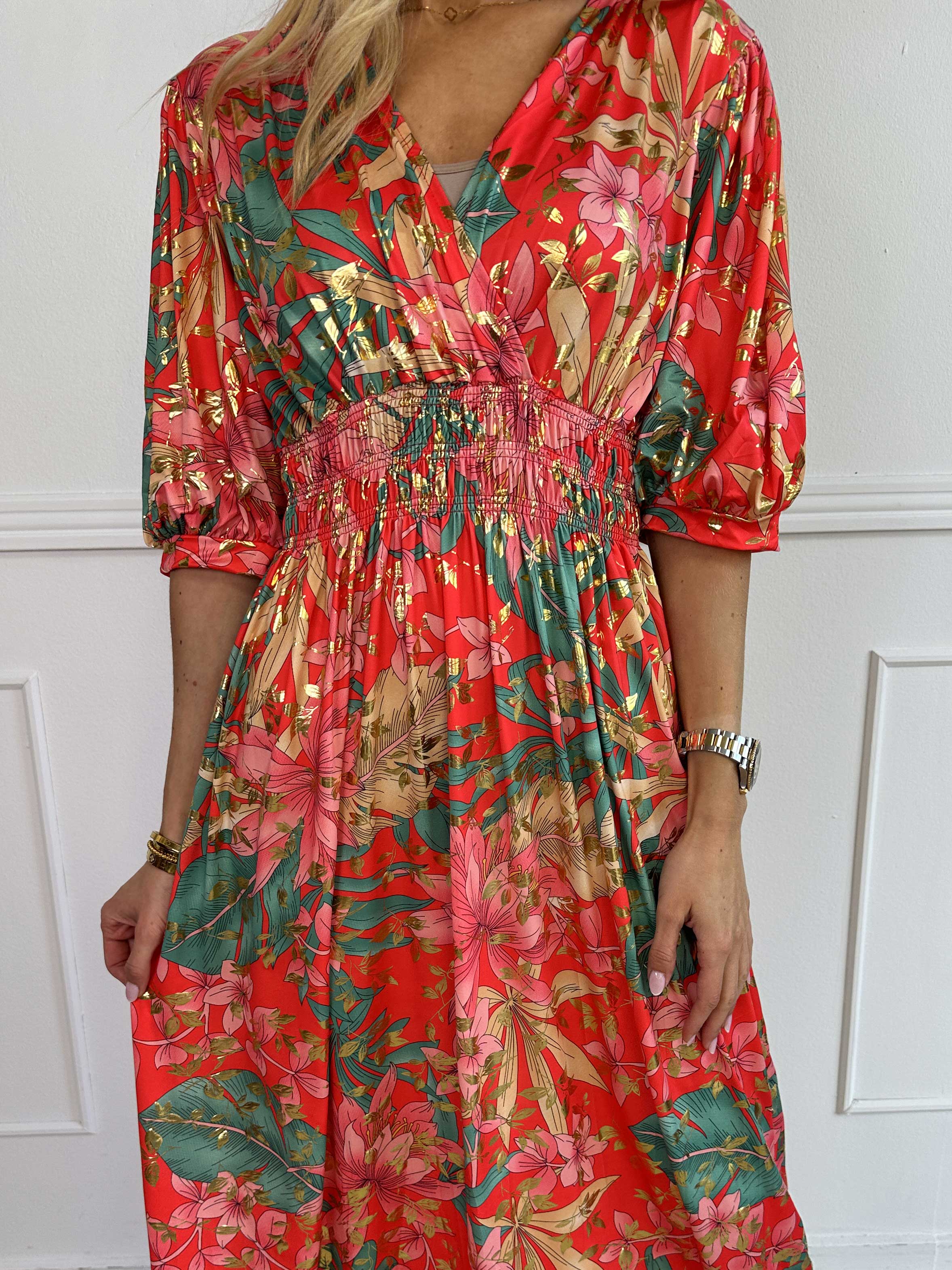 Pamina Leaf - Lang elastisk kjole med blad motiver