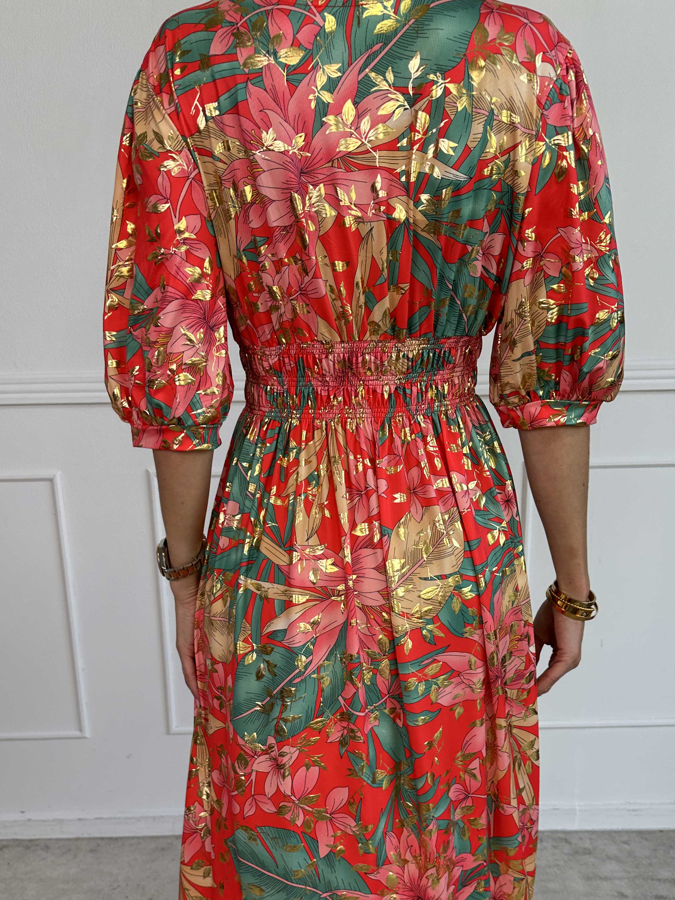 Pamina Leaf - Lang elastisk kjole med blad motiver