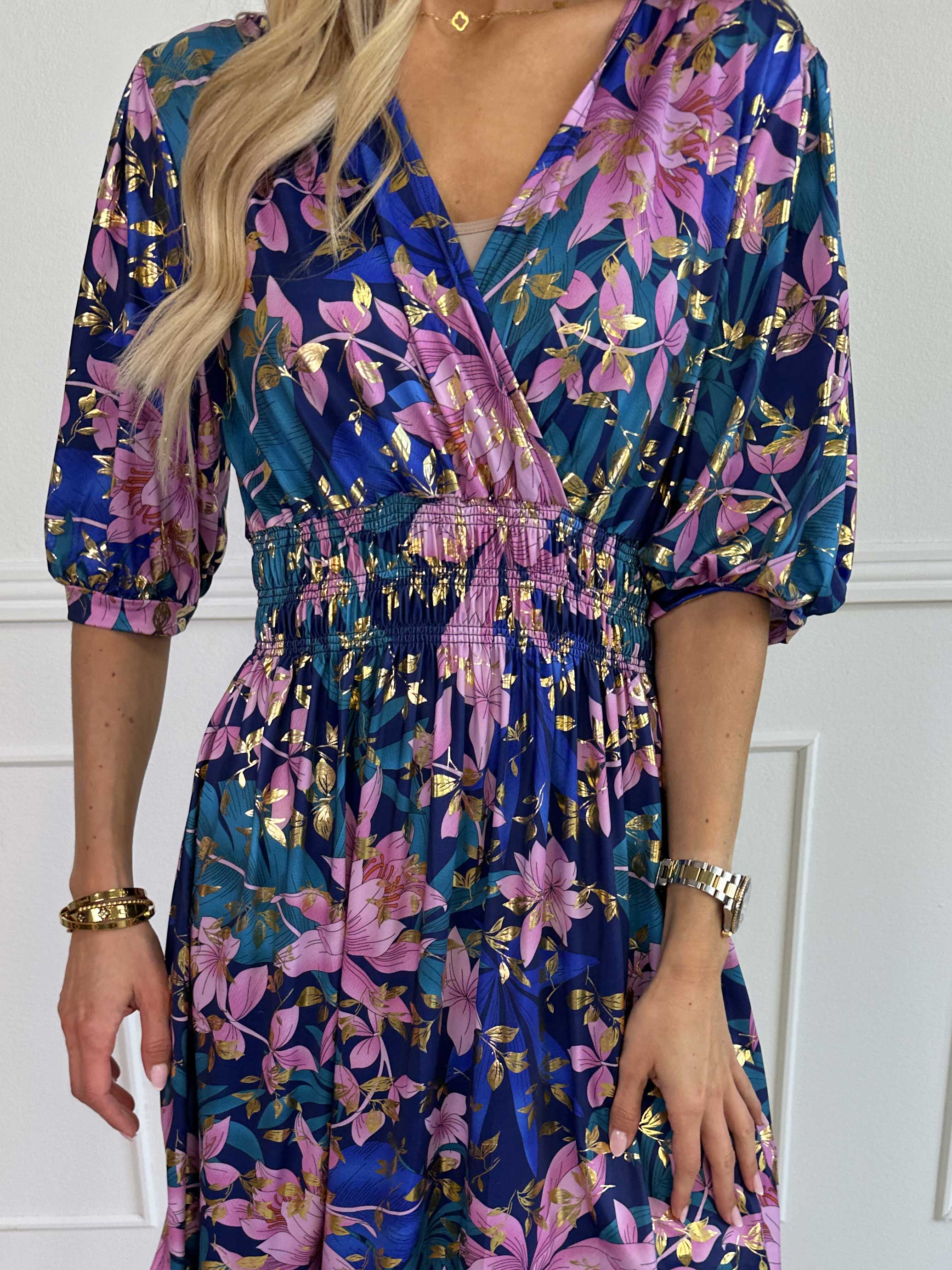 Pamina Leaf - Lang elastisk kjole med blad motiver