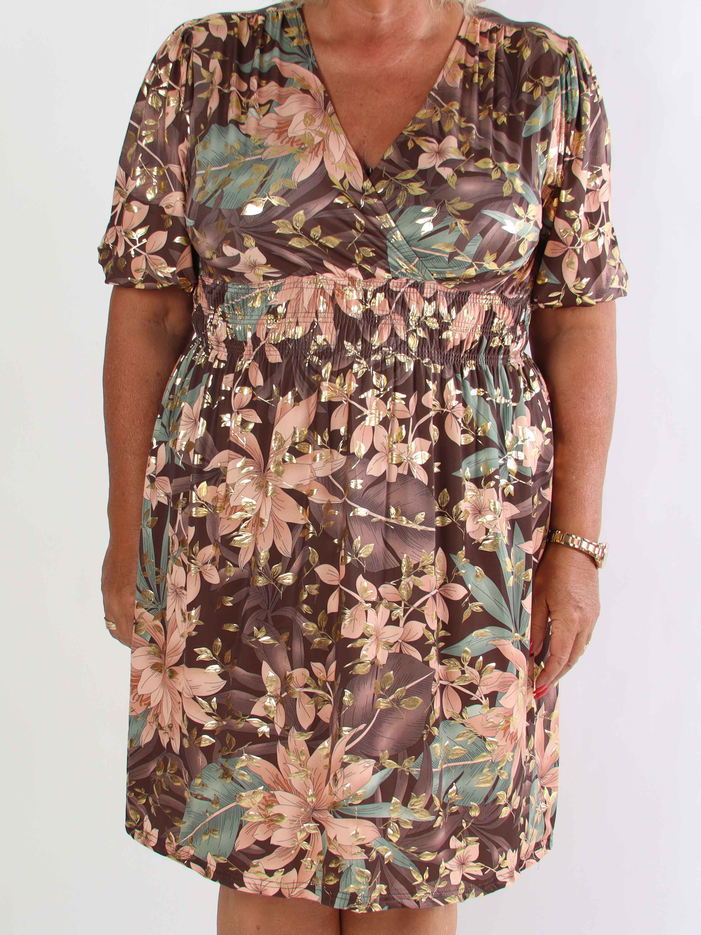 Pamina Leaf Short - Kort elastisk plus size kjole med blad motiver