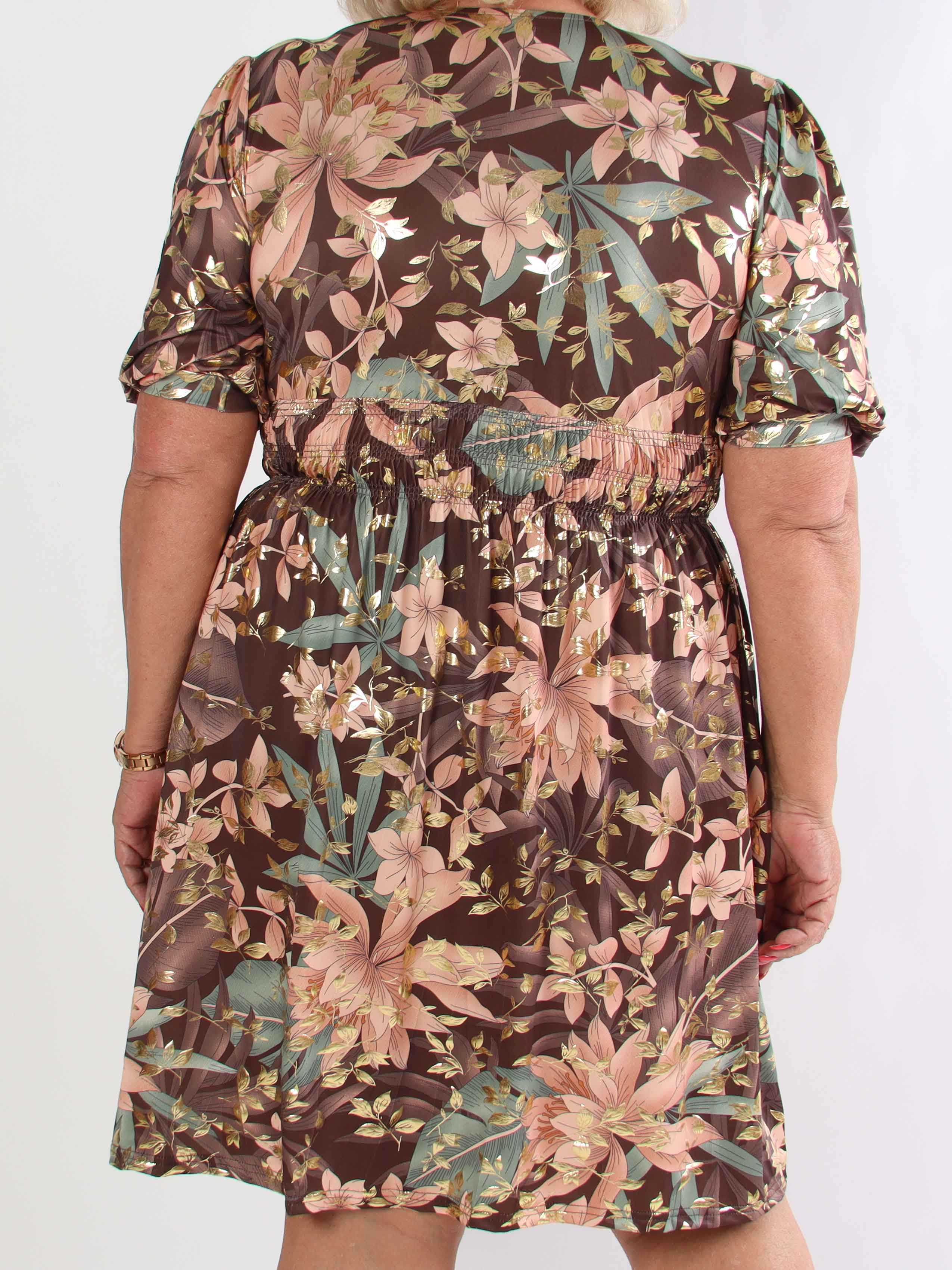 Pamina Leaf Short - Kort elastisk plus size kjole med blad motiver