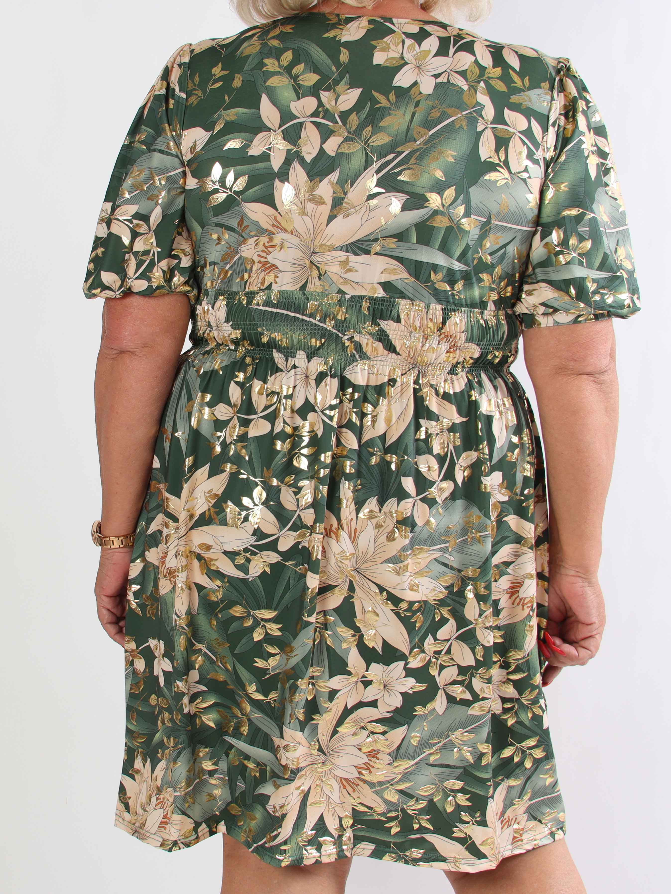 Pamina Leaf Short - Kort elastisk plus size kjole med blad motiver