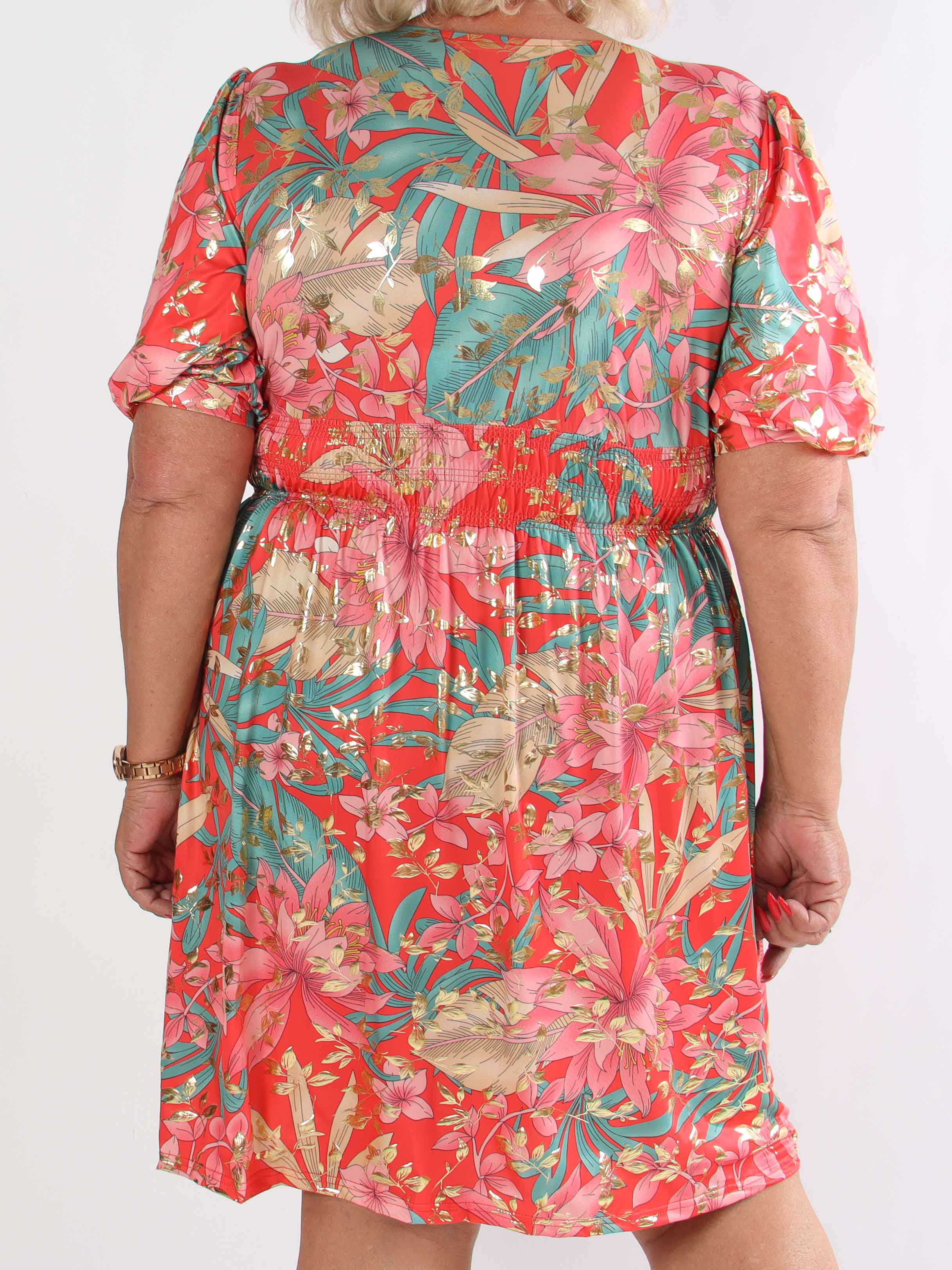 Pamina Leaf Short - Kort elastisk plus size kjole med blad motiver