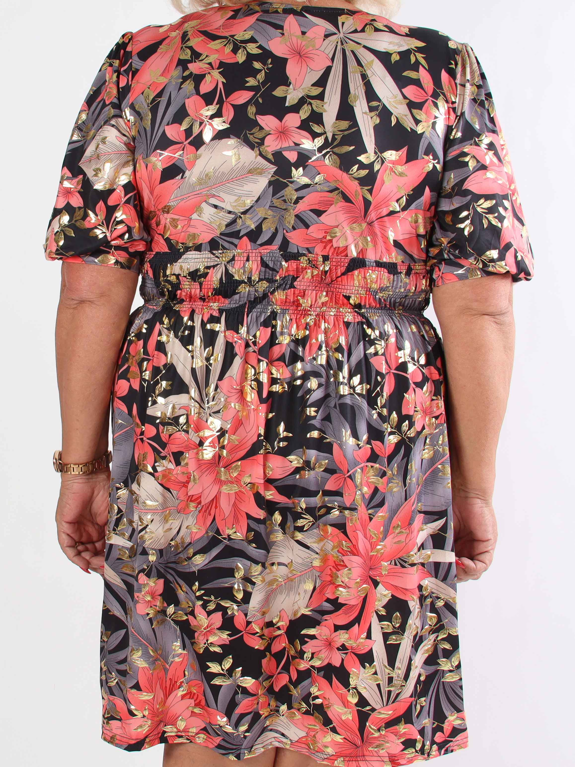 Pamina Leaf Short - Kort elastisk plus size kjole med blad motiver