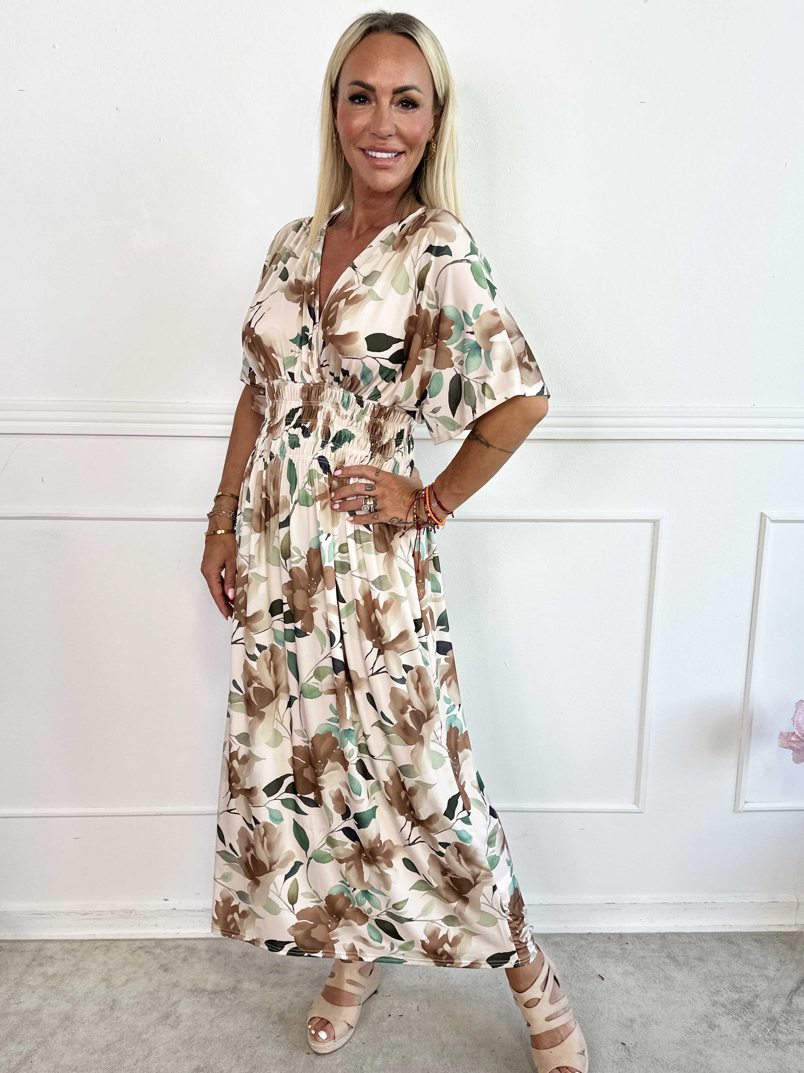 Pams Fiore - Lang elastisk kjole i blomsterprint