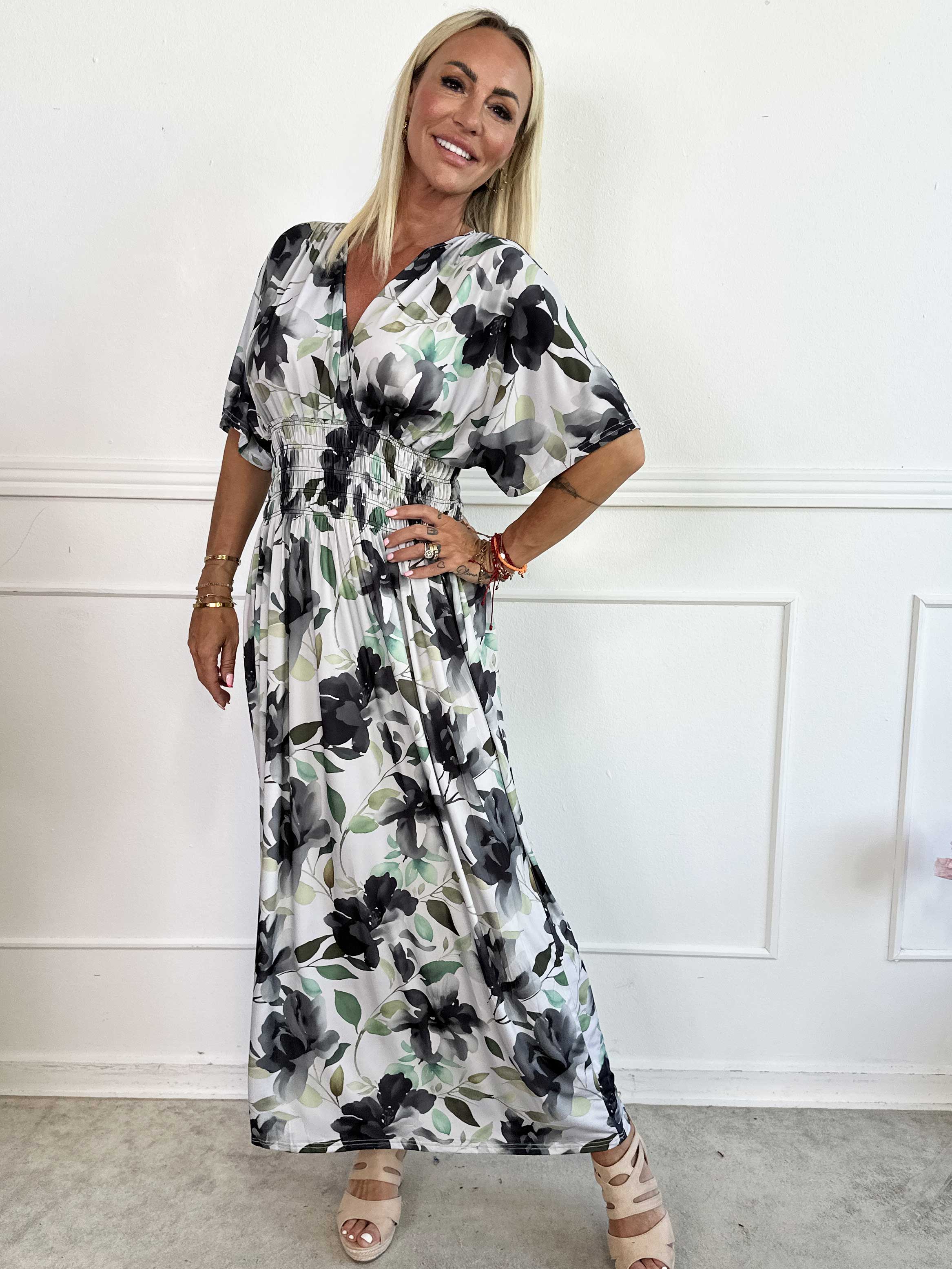 Pams Fiore - Lang elastisk kjole i blomsterprint