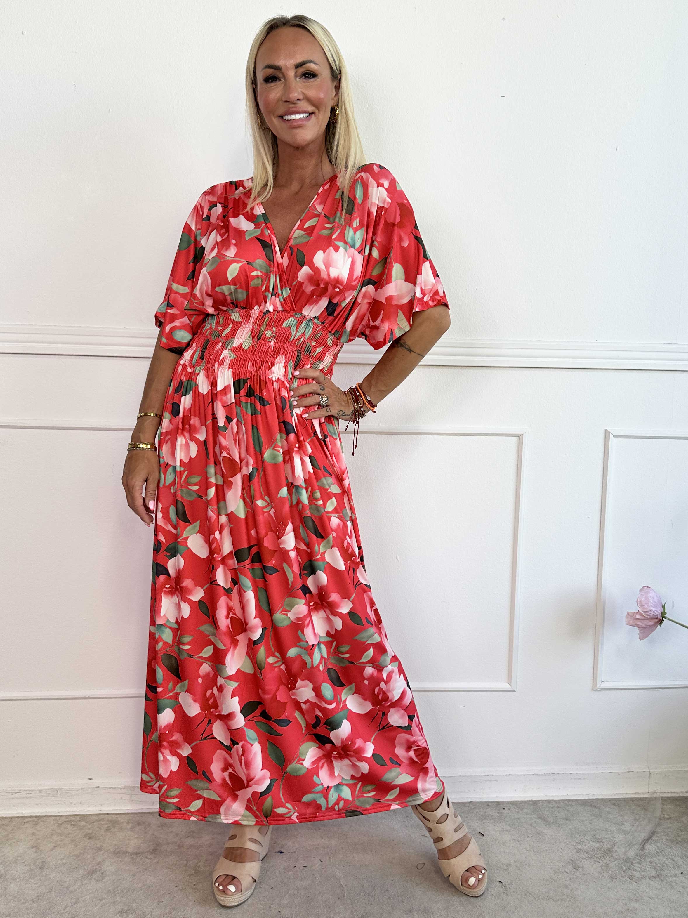 Pams Fiore - Lang elastisk kjole i blomsterprint