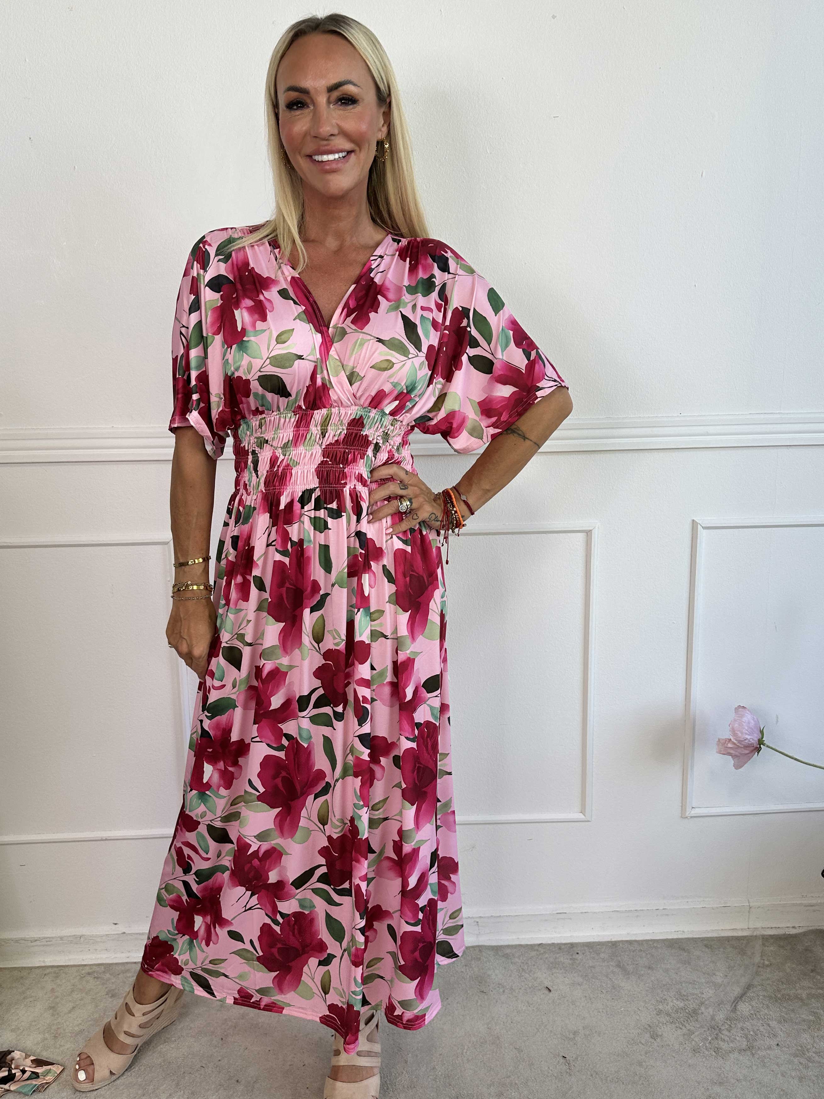 Pams Fiore - Lang elastisk kjole i blomsterprint