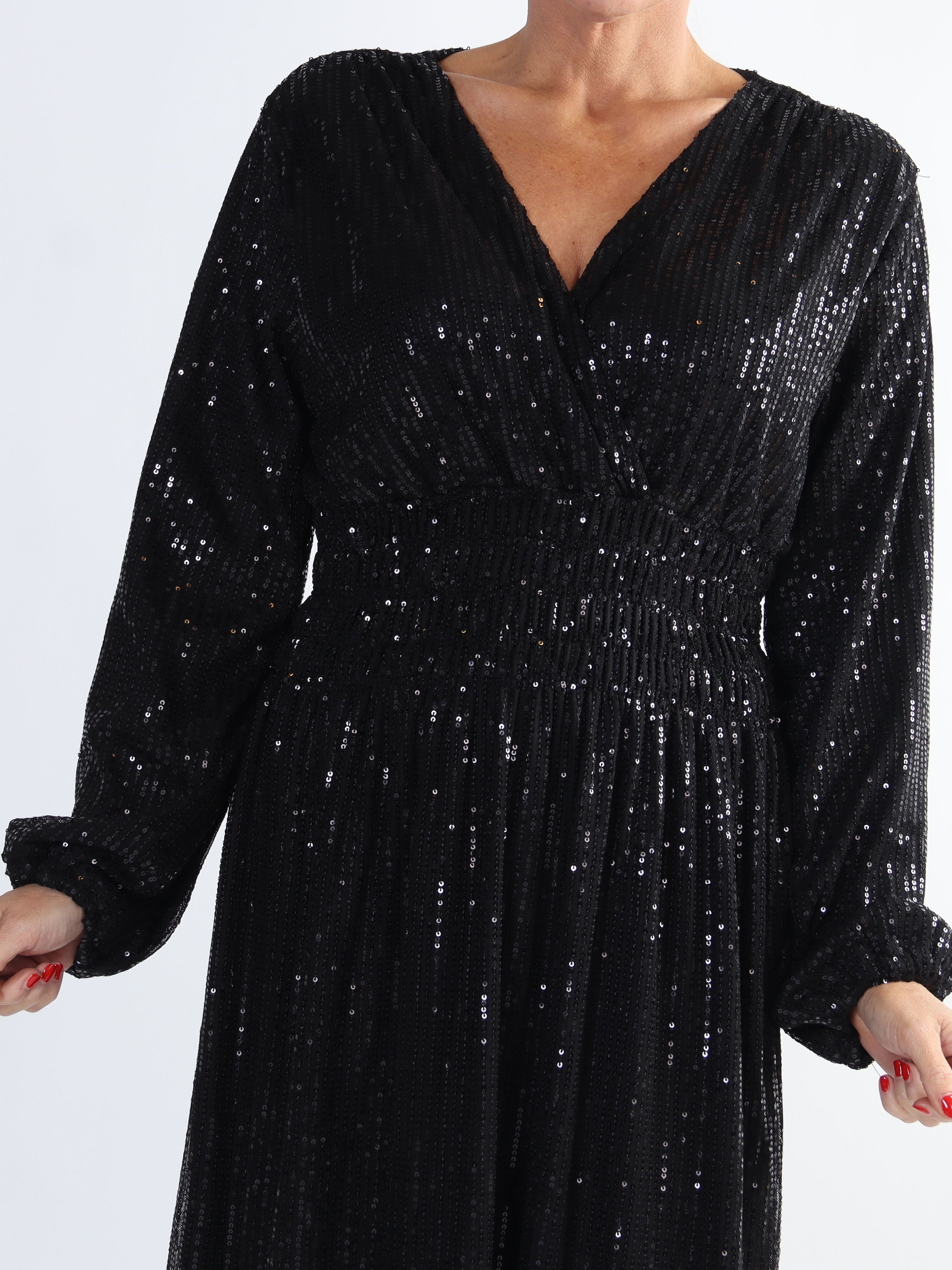 Pams Glitter L/S - Lang smuk plus size kjole med pailletter