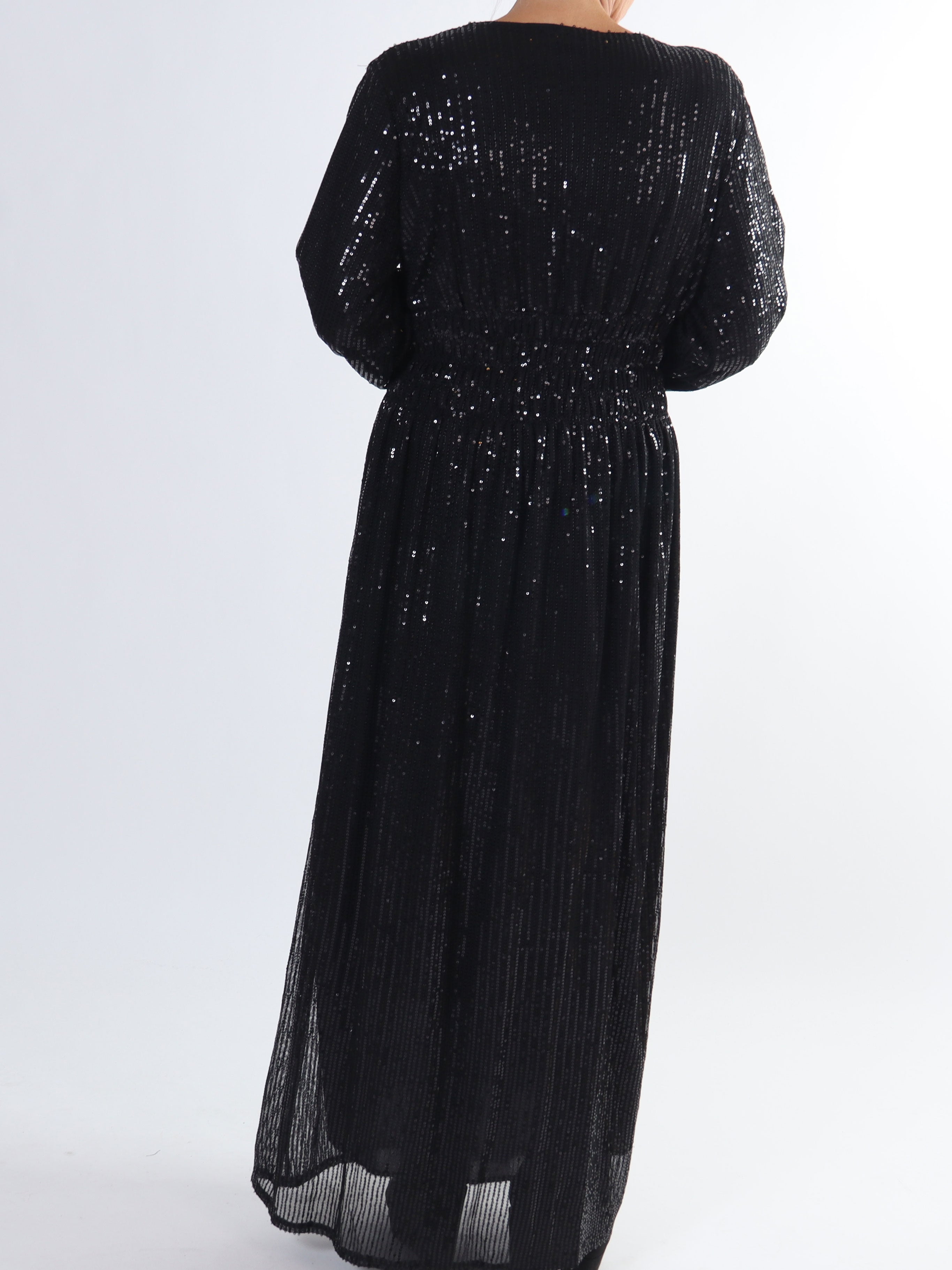 Pams Glitter L/S - Lang smuk plus size kjole med pailletter