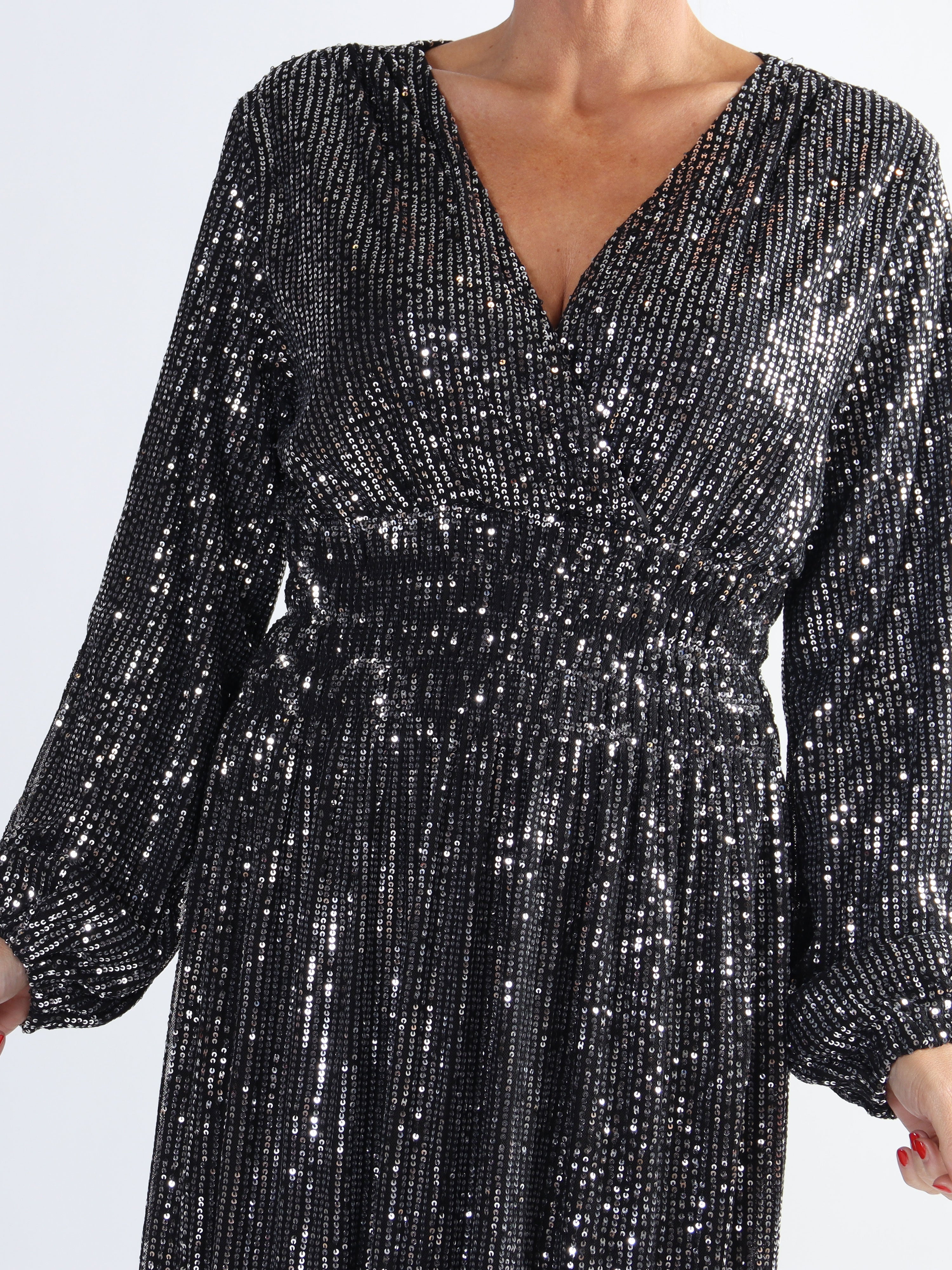 Pams Glitter L/S - Lang smuk plus size kjole med pailletter