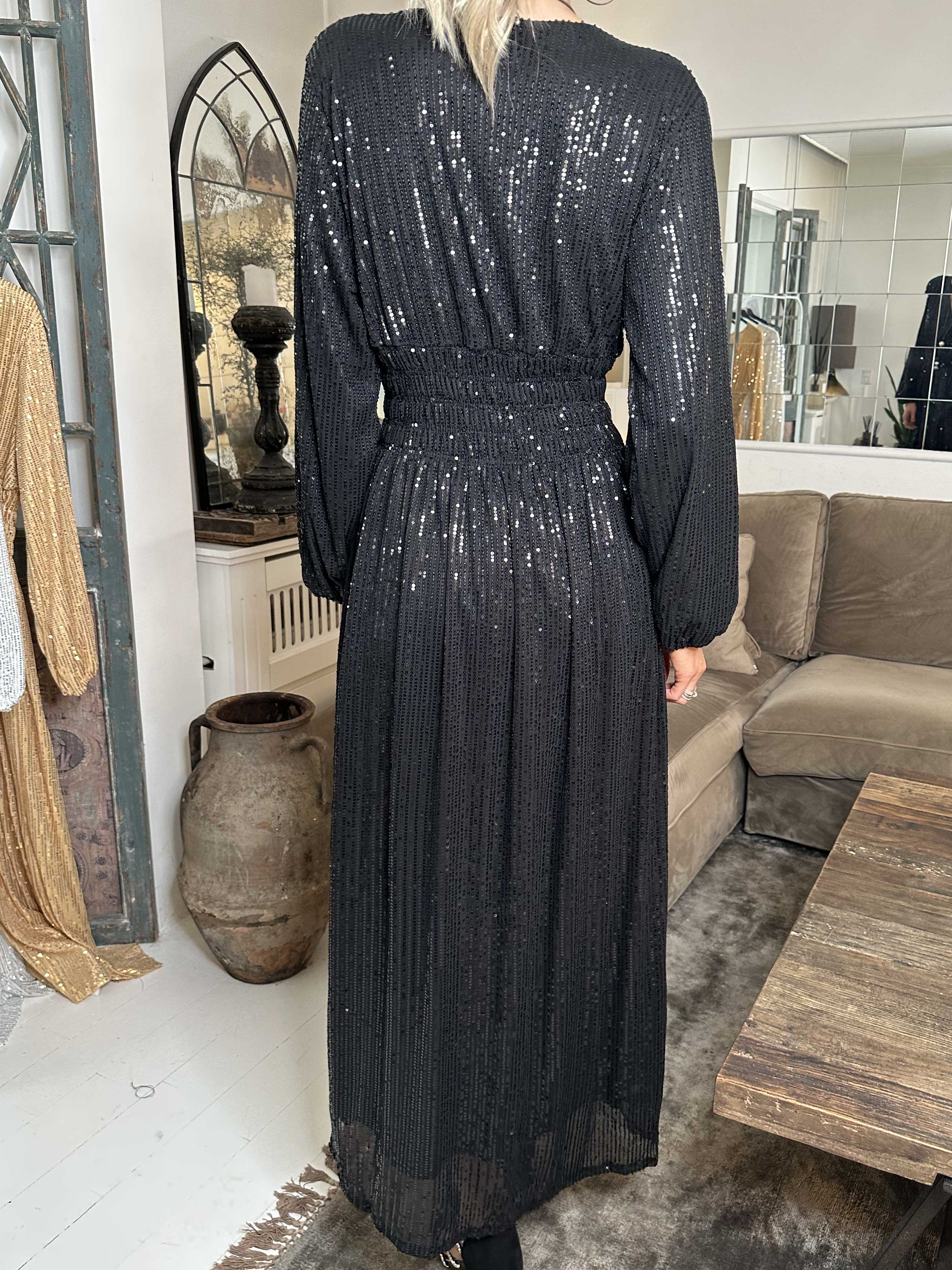 Pams Glitter L/S - Lang smuk kjole med pailletter