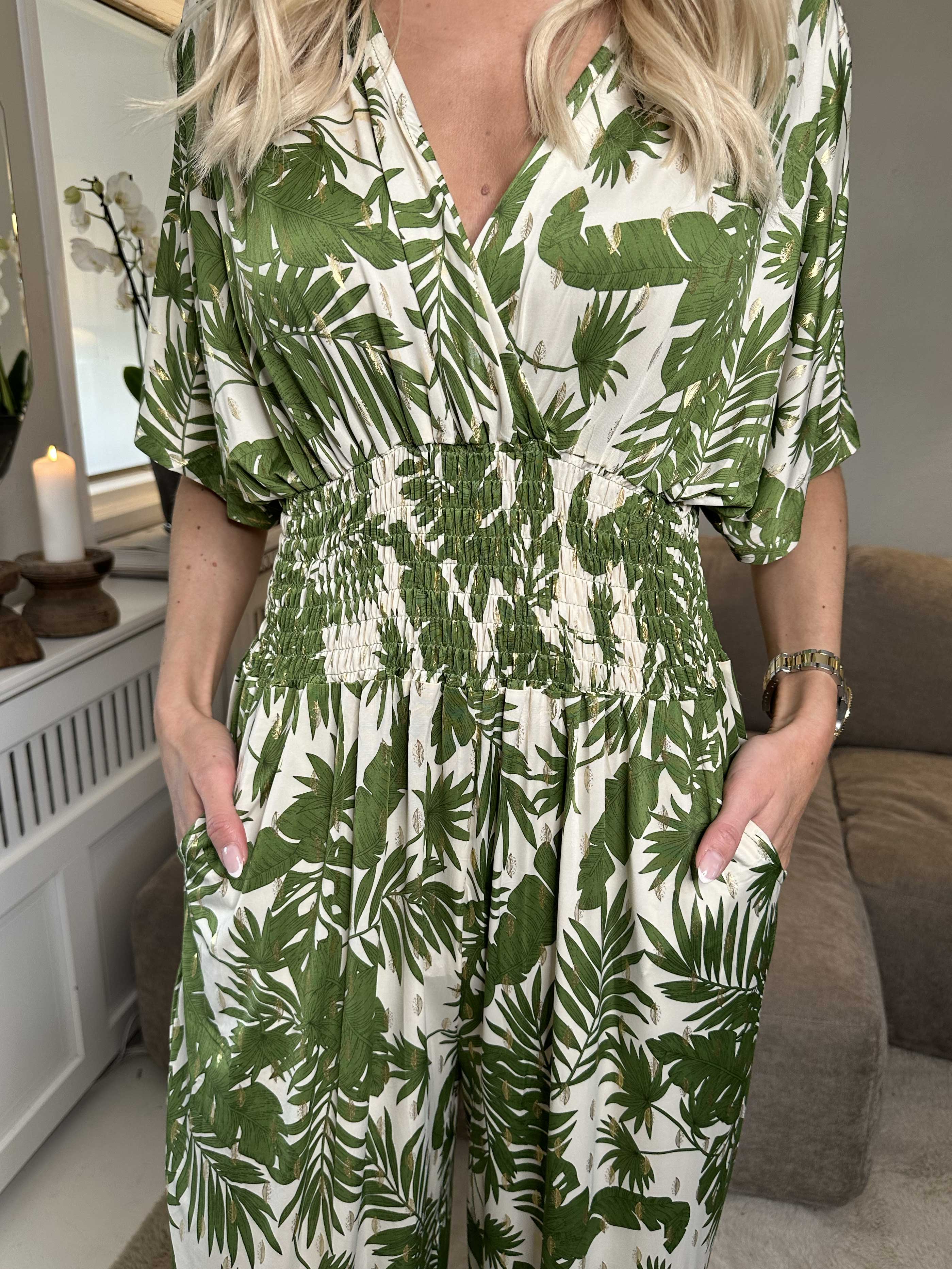 Pams Gold Leaf Jumpsuit - Elastisk buksedragt med bladmønster
